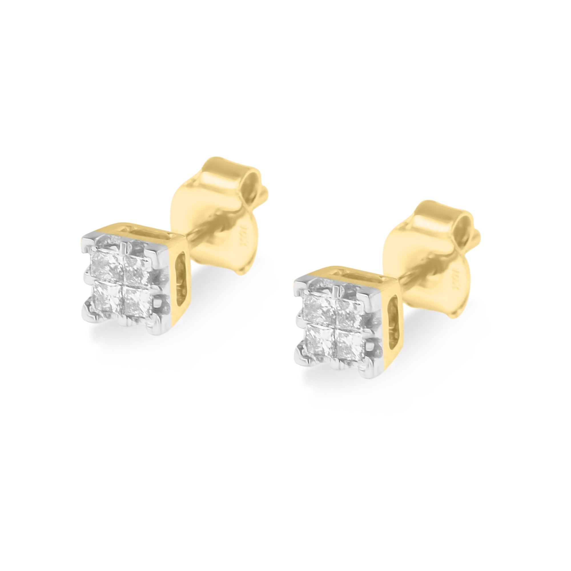 10k Yellow Gold Princess Diamond Quad Stud Earrings 1/4 cttw, J-K Color, I2-I3 Clarity on sale at MyriadMart