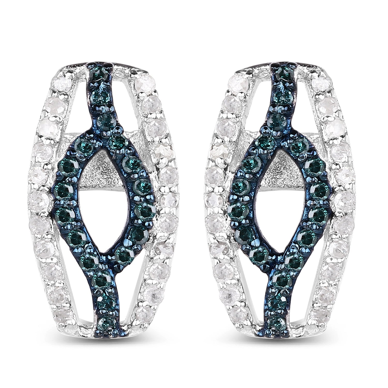 0.42 Carat Genuine Blue Diamond & White Diamond .925 Sterling Silver Earrings on sale at MyriadMart