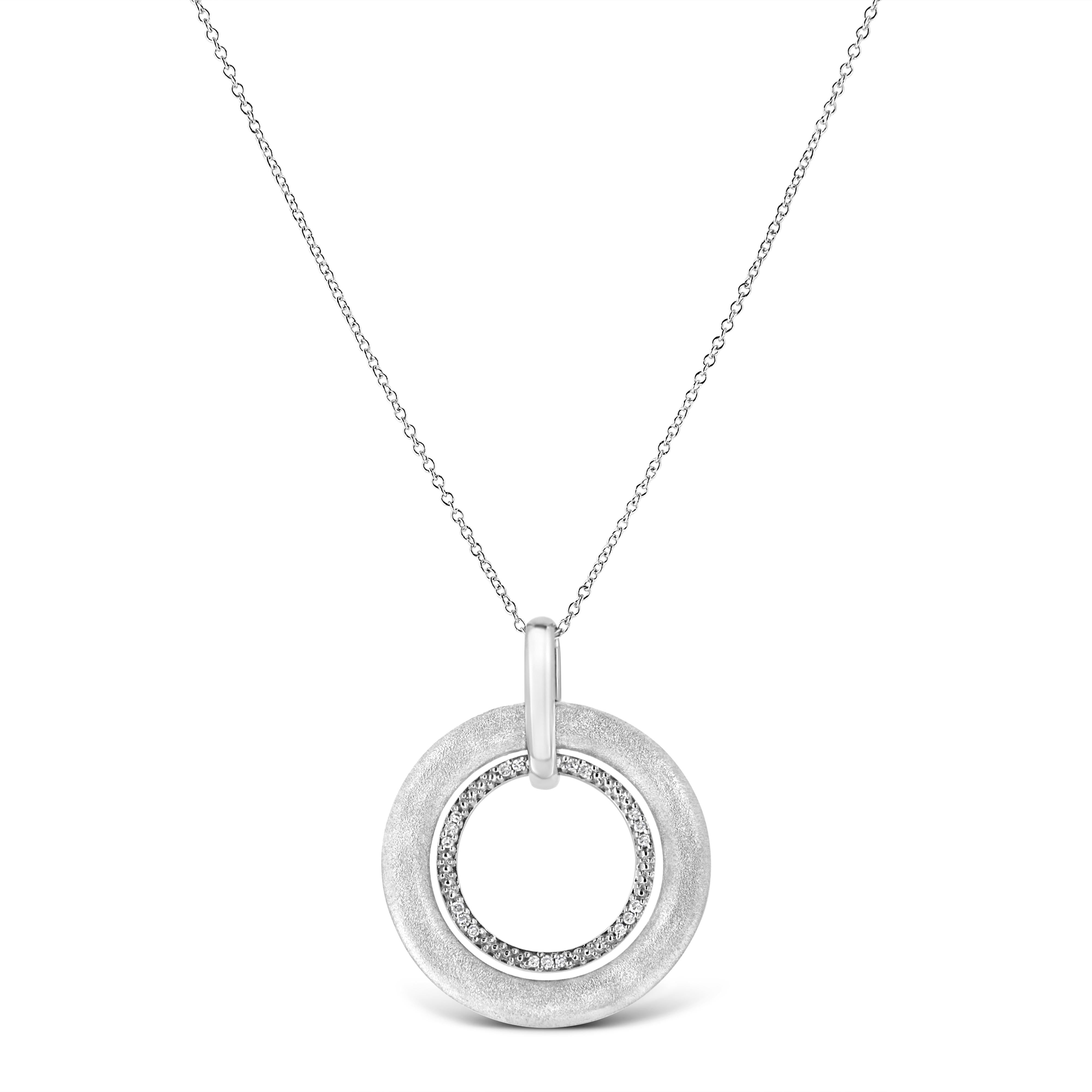 .925 Sterling Silver Prong-Set Diamond Accent Satin Finished Double Circle 18" Pendant Necklace I-J Color, I1-I2 Clarity on sale at MyriadMart