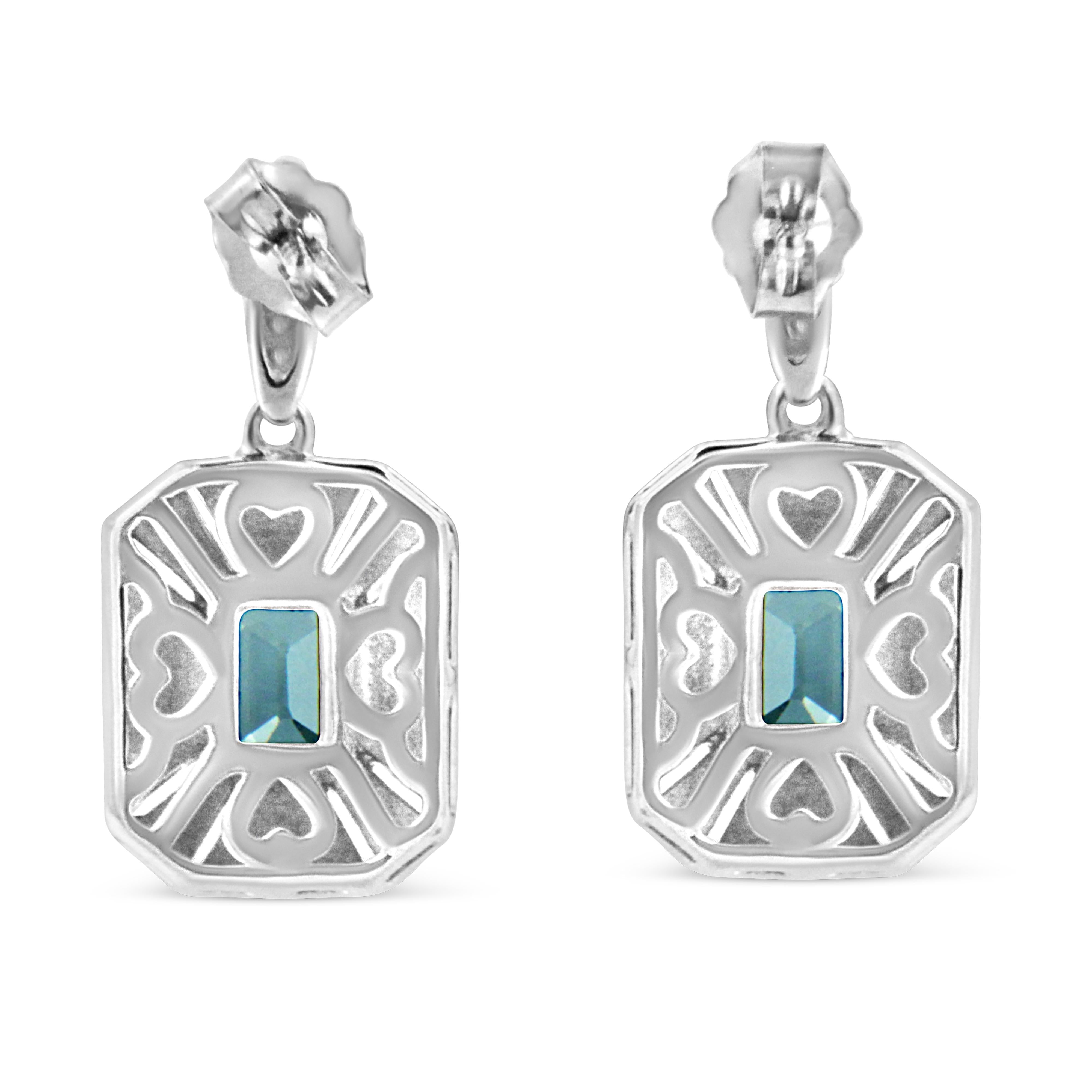 .925 Sterling Silver 7x5MM Emerald Shape Blue Topaz and Diamond Accent Art Deco Halo Style Drop and Dangle Earrings I-J Color, I1-I2 Clarity on sale at MyriadMart