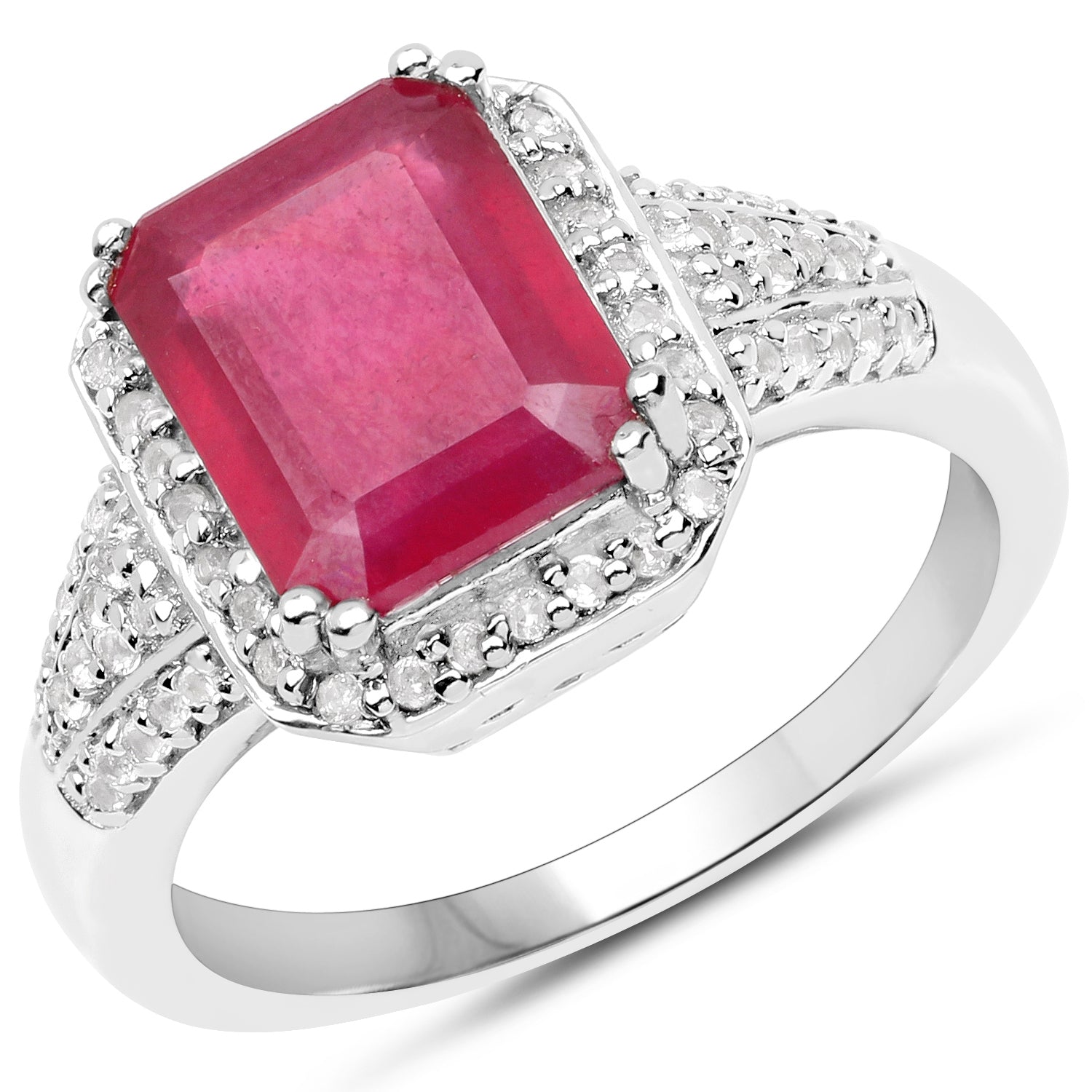 4.55 Carat Glass Filled Ruby and White Topaz .925 Sterling Silver Ring on sale at MyriadMart