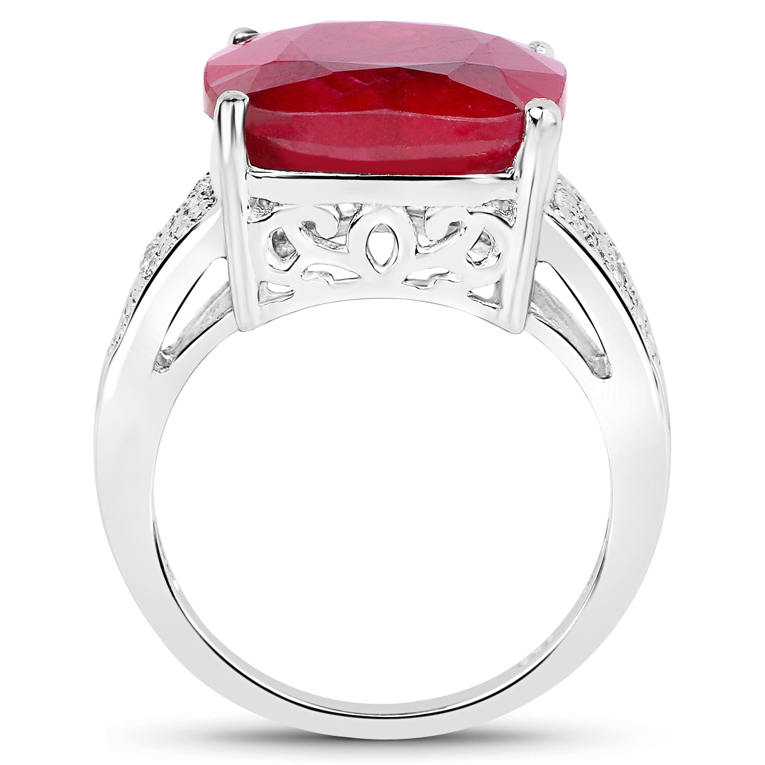 14.47 Carat Dyed Ruby and White Topaz .925 Sterling Silver Ring on sale at MyriadMart