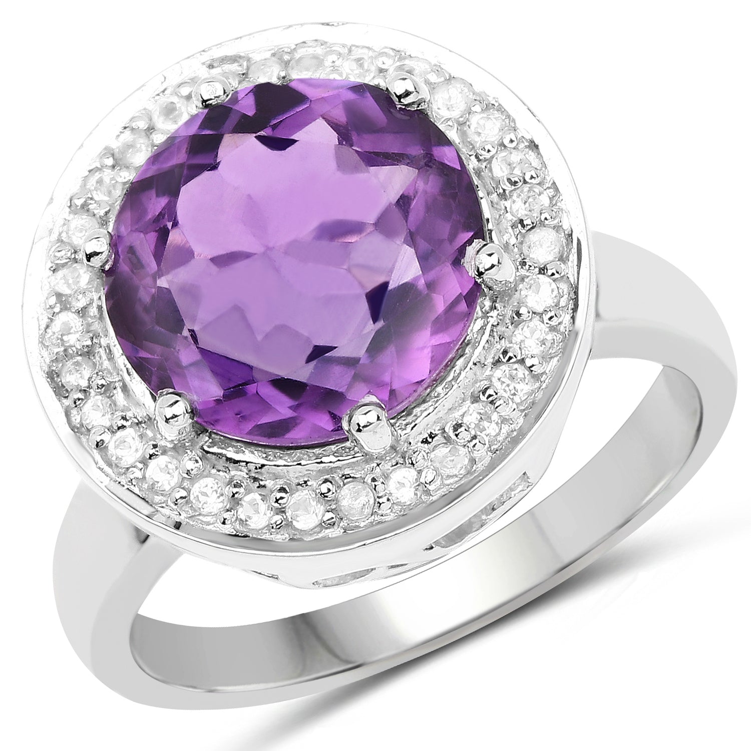 4.27 Carat Genuine Amethyst and White Topaz .925 Sterling Silver Ring on sale at MyriadMart