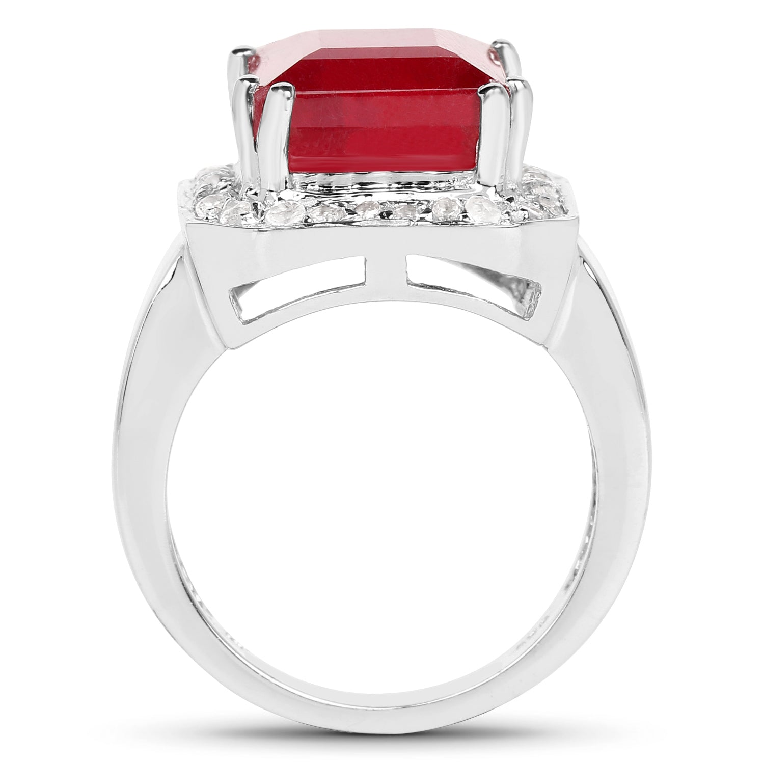 6.36 Carat Glass Filled Ruby and White Topaz .925 Sterling Silver Ring on sale at MyriadMart