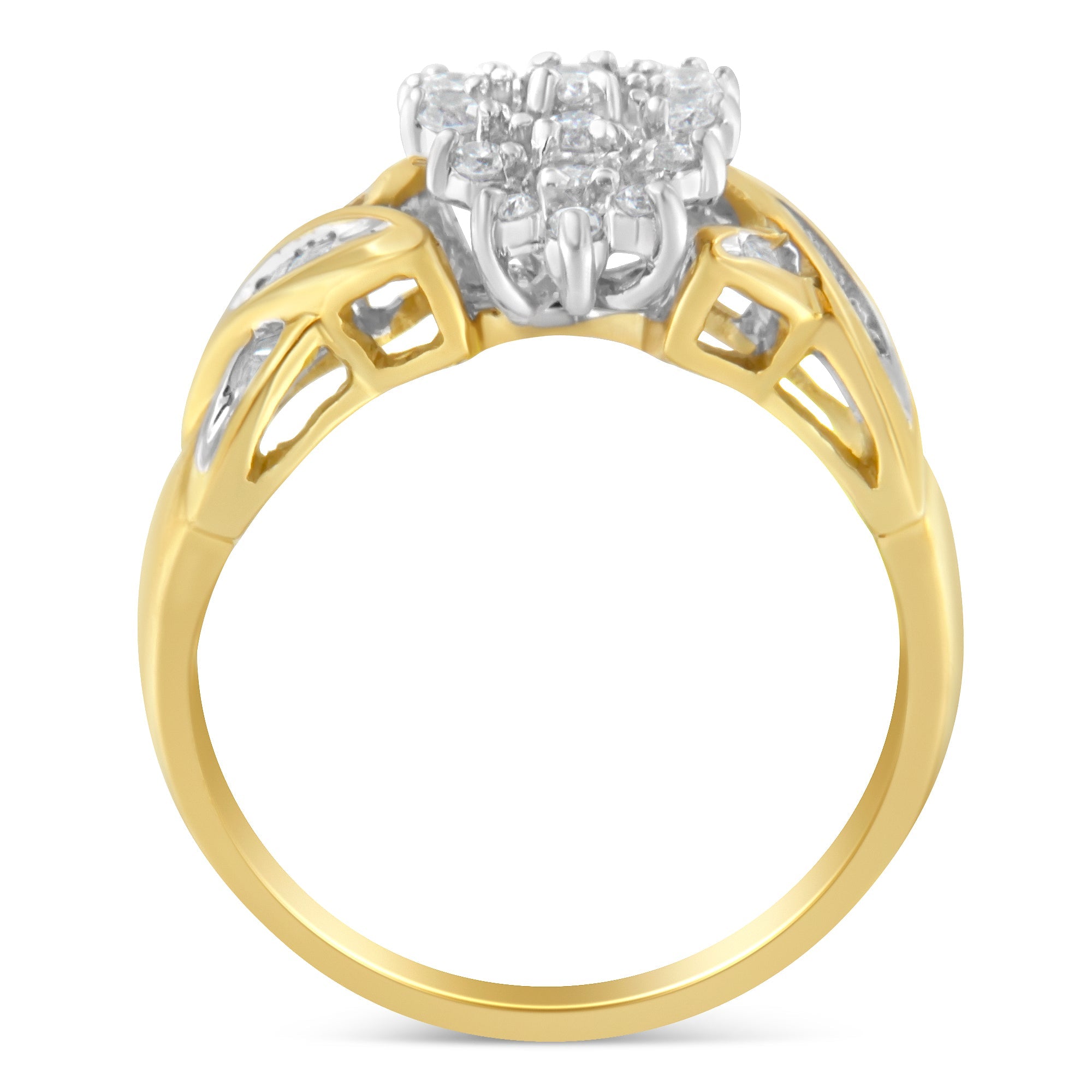 10K Yellow Gold Round And Baguette-Cut Diamond Ring 1/2 Cttw, H-I Color, I1-I2 Clarity - Size 6 on sale at MyriadMart