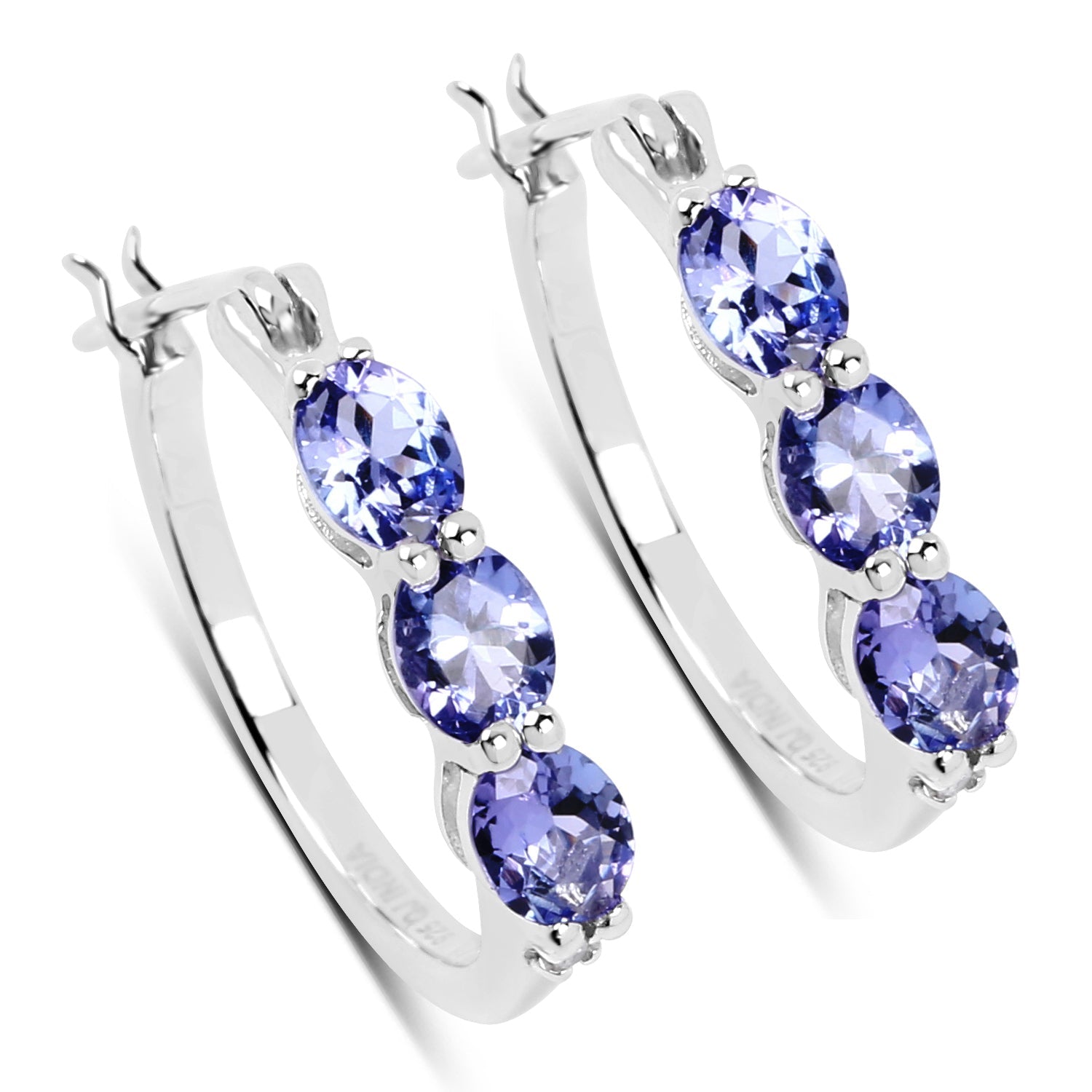 1.99 Carat Genuine Tanzanite and White Diamond .925 Sterling Silver Earrings on sale at MyriadMart