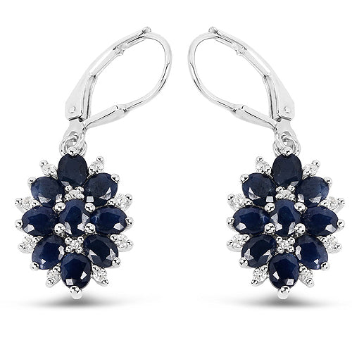 3.94 Carat Blue Sapphire and White Zircon .925 Sterling Silver Earrings on sale at MyriadMart