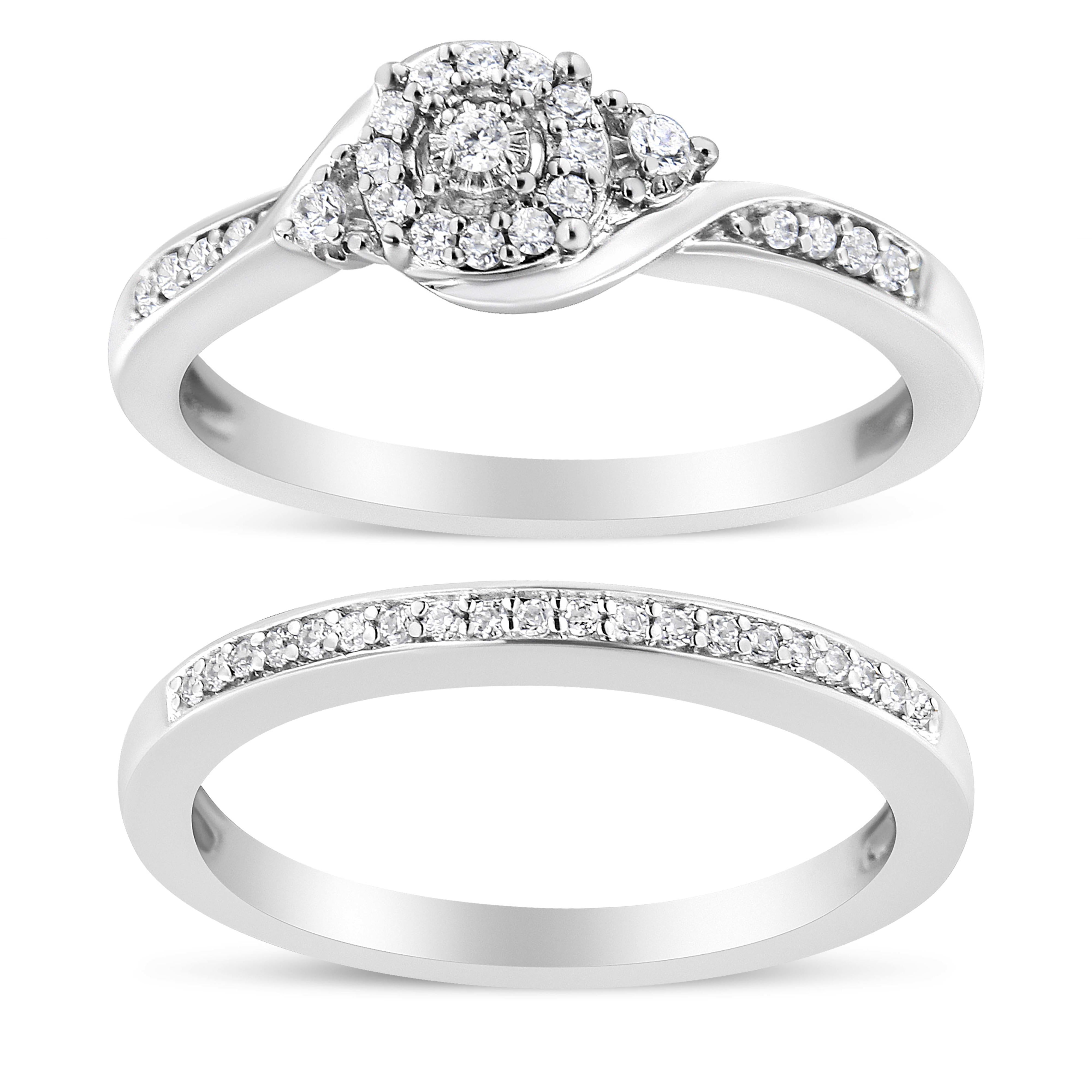 .925 Sterling Silver 1/4 Cttw Diamond Halo and Swirl Engagement Ring and Wedding Band Set I-J Color, I3 Clarity - Ring Size 7 on sale at MyriadMart