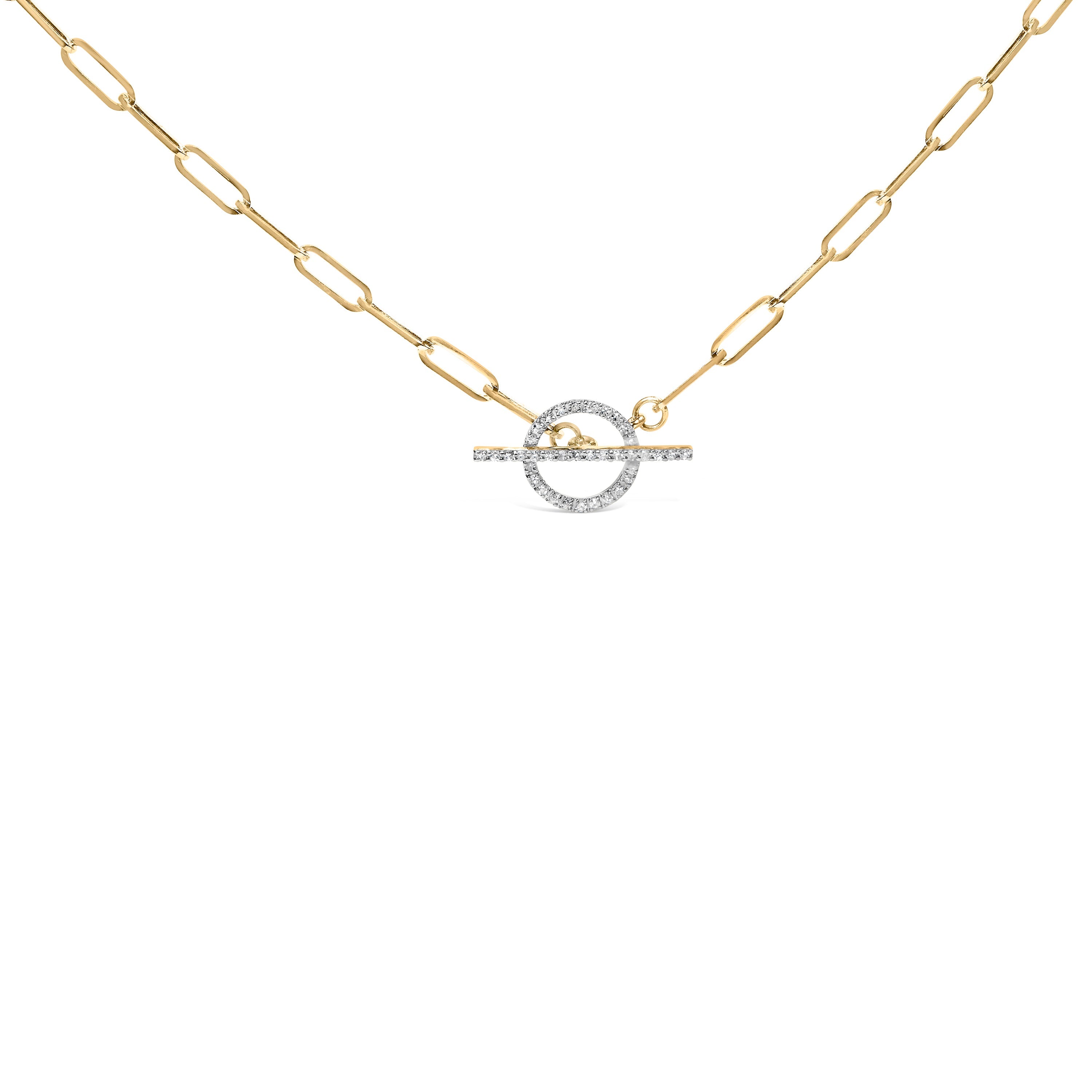 14KT Yellow Gold 1/4 Cttw Diamond Toggle Clasp Paperclip Link Necklace I-J Color, I1-I2 Clarity - 18" Inches on sale at MyriadMart