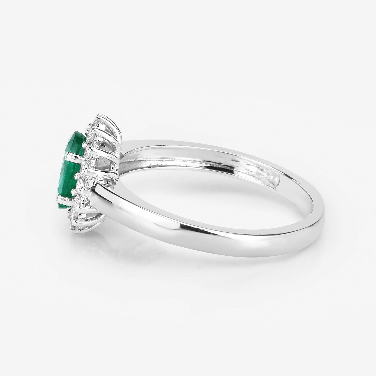0.86 Carat Genuine Zambian Emerald and White Diamond 14K White Gold Ring on sale at MyriadMart