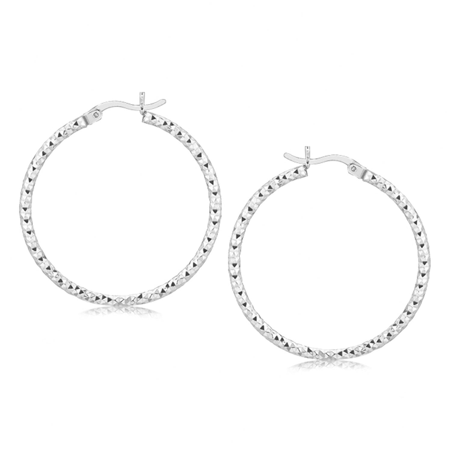 Sterling Silver Rhodium Plated Woven Style Polished Hoop Earrings on sale at MyriadMart