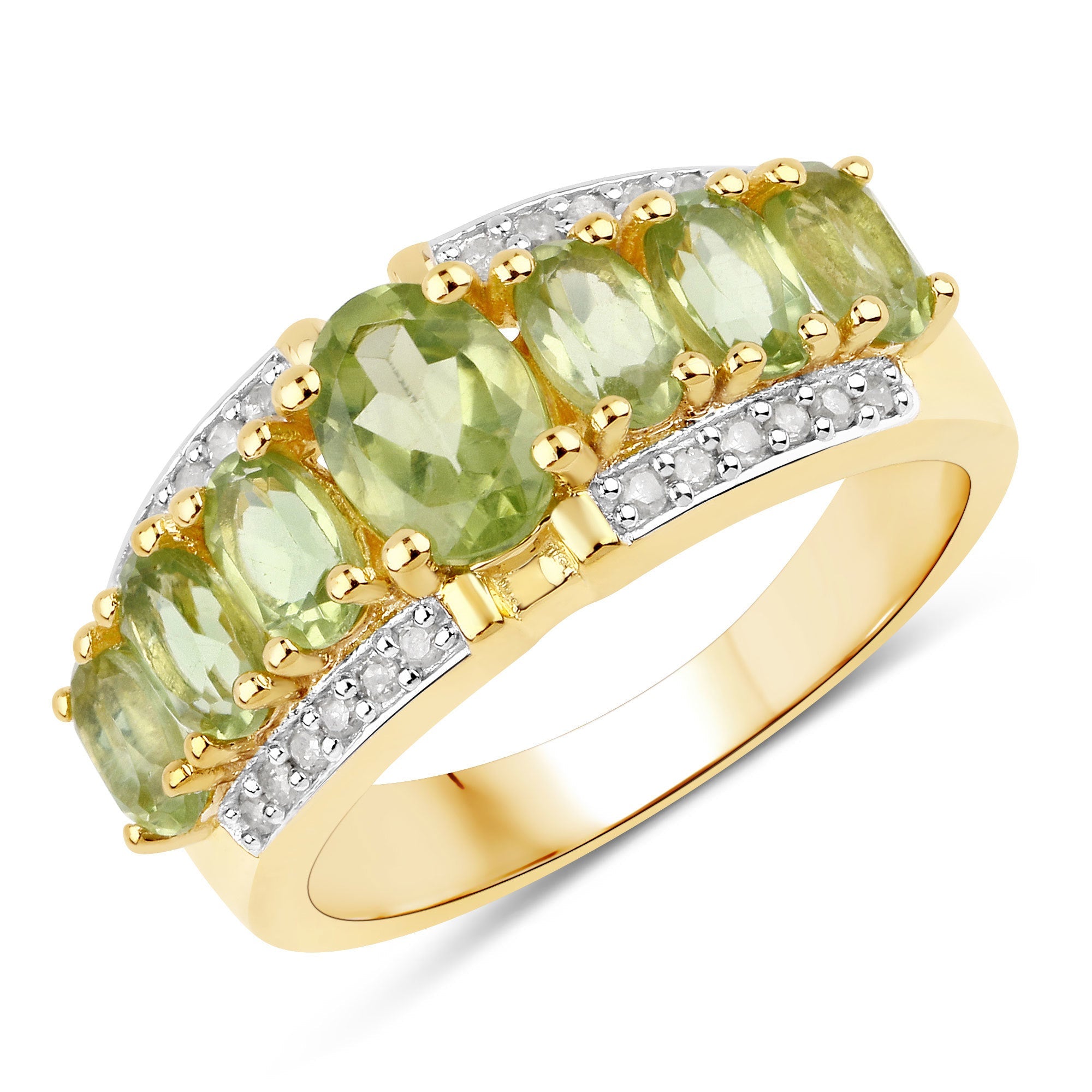 2.34 Carat Genuine Peridot and White Diamond .925 Sterling Silver Ring on sale at MyriadMart