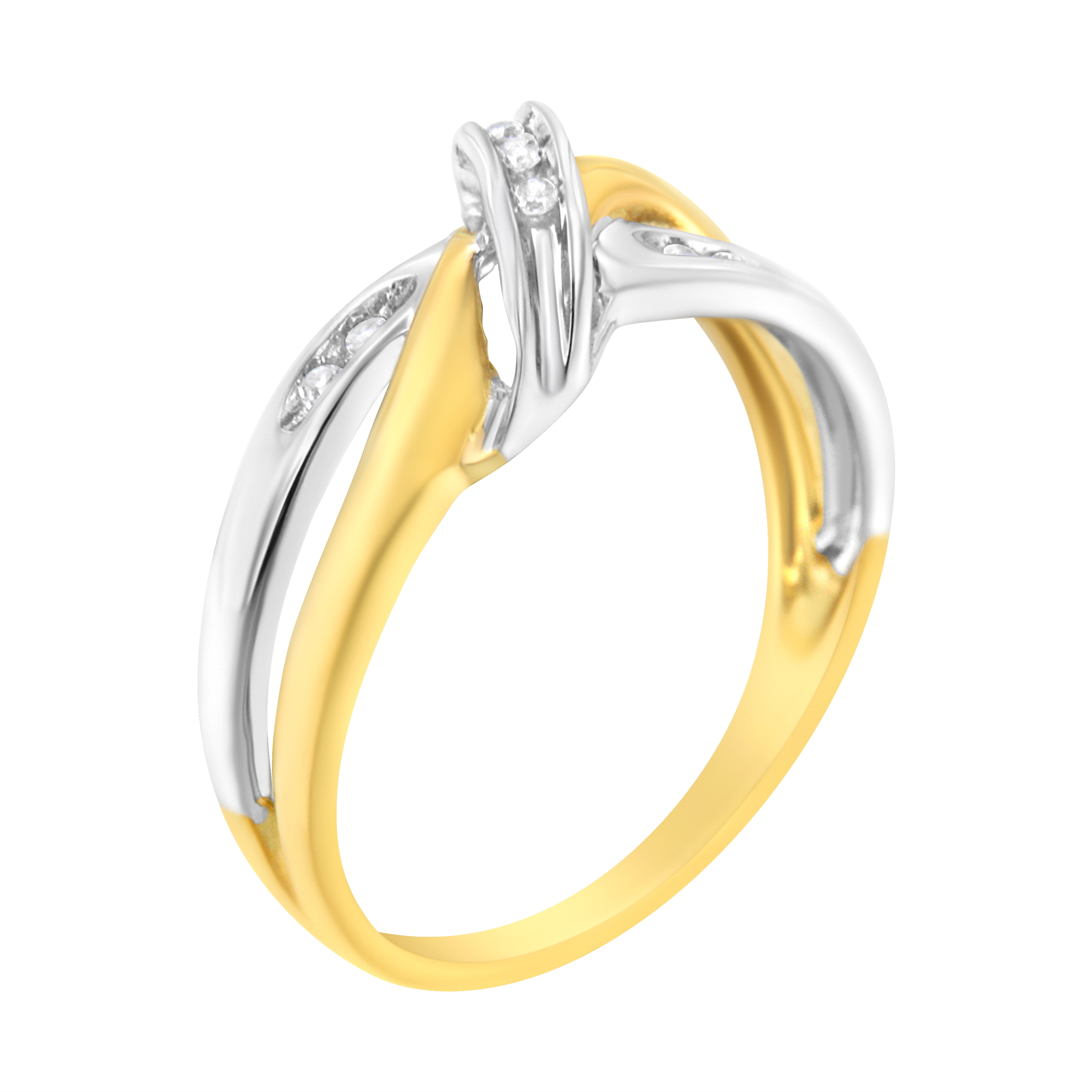10K Yellow and White Gold 1/20 Cttw Round-Cut Diamond Bypass Ring I2 Color, I-J Clarity on sale at MyriadMart