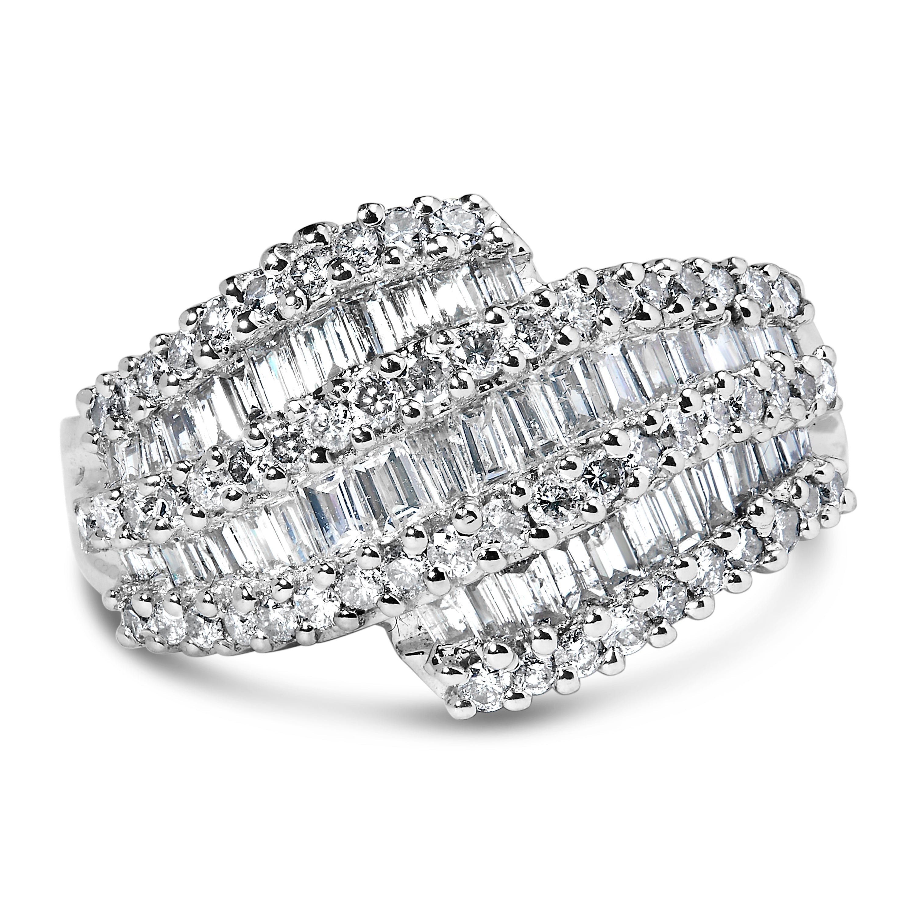 14K White Gold Diamond Cocktail Ring Band 1 3/4 Cttw, H-I Color, SI2-I1 Clarity - Size 6-1/2 on sale at MyriadMart