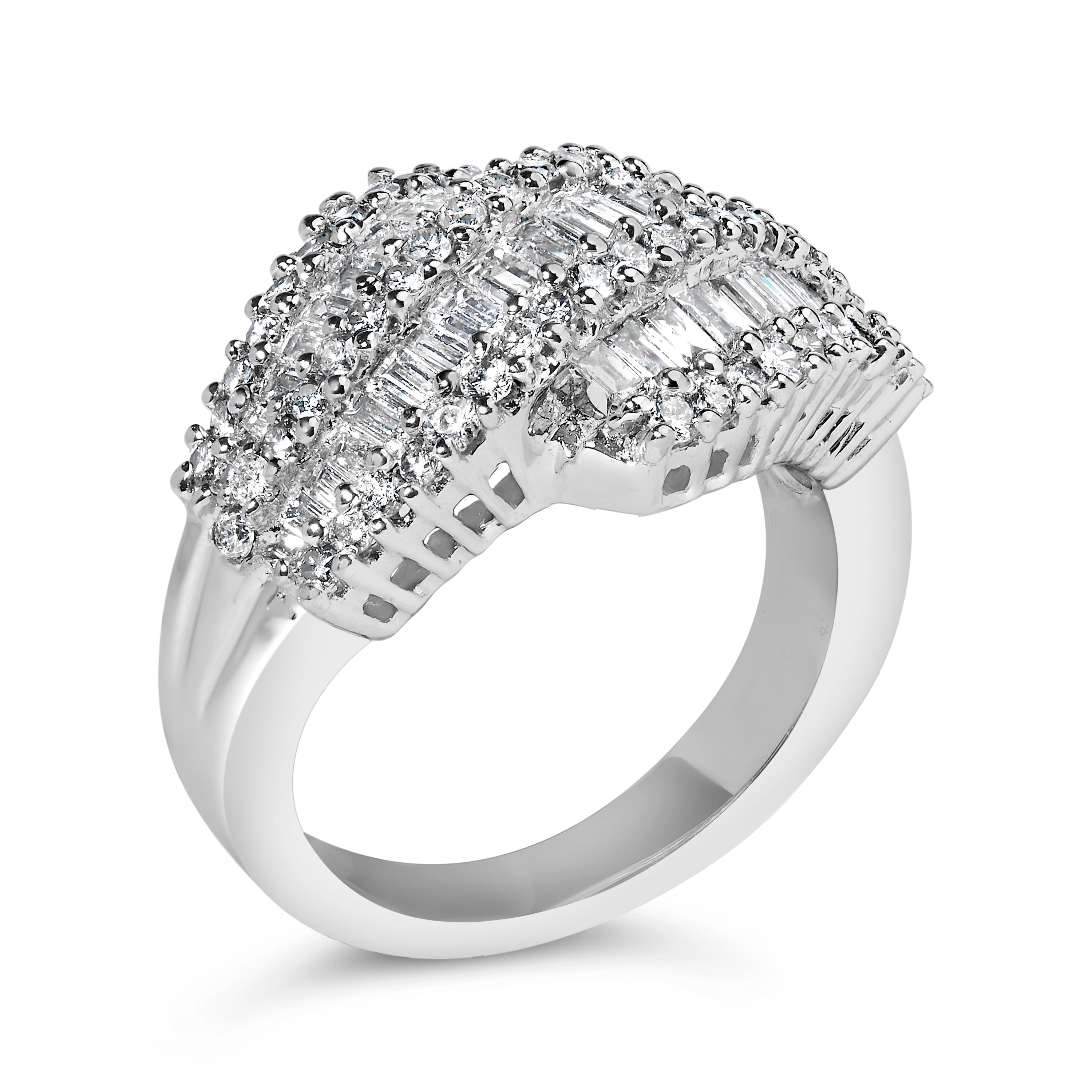 14K White Gold Diamond Cocktail Ring Band 1 3/4 Cttw, H-I Color, SI2-I1 Clarity - Size 6-1/2 on sale at MyriadMart