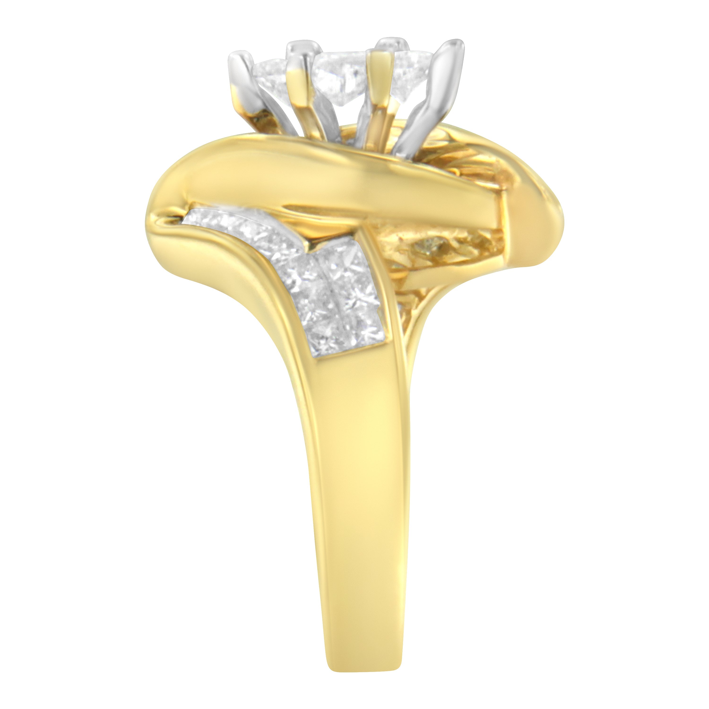 14K Yellow Gold Princess, Baguette, and Pie cut Diamond Marquise Shaped Ring 1 1/4 Cttw, G-H Color, SI1-SI2 Clarity - Size 5-1/2 on sale at MyriadMart