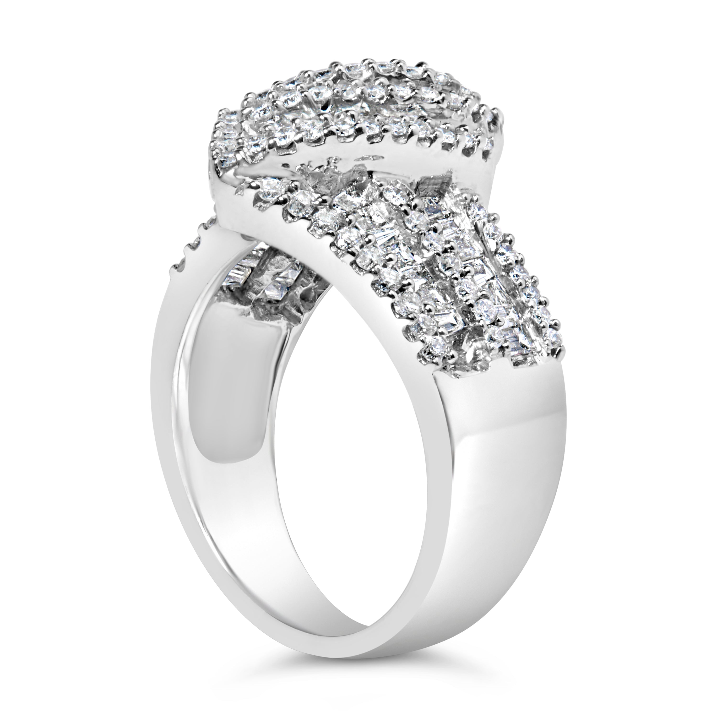14K White Gold 1-1/2 Cttw Round and Baguette Diamond Bypass Cocktail Ring Band H-I Color, SI1-SI2 Clarity - Size 7 on sale at MyriadMart