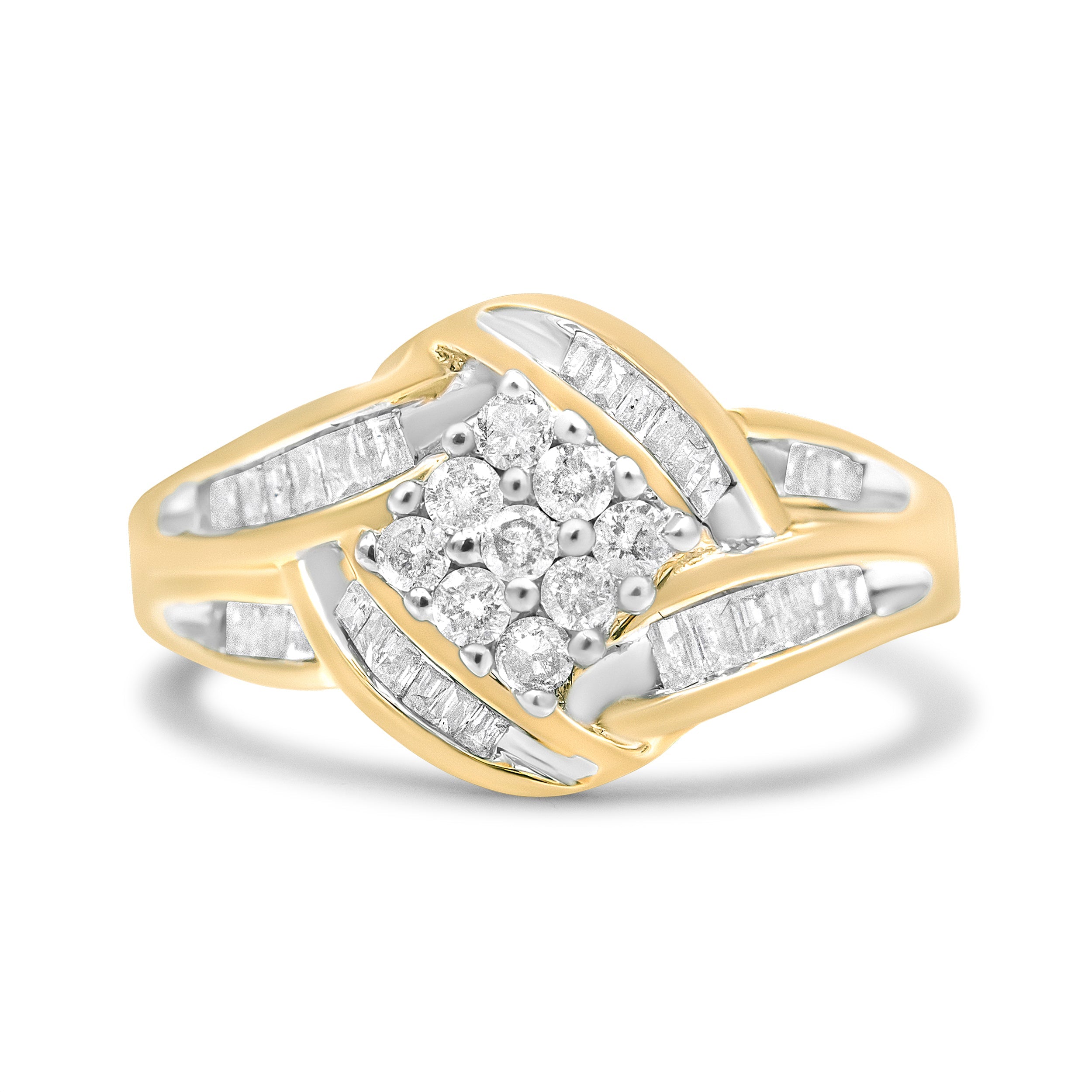 10K Yellow and White Gold 3/4 Cttw Diamond Cluster and Swirl Ring H-I Color, I1-I2 Clarity on sale at MyriadMart