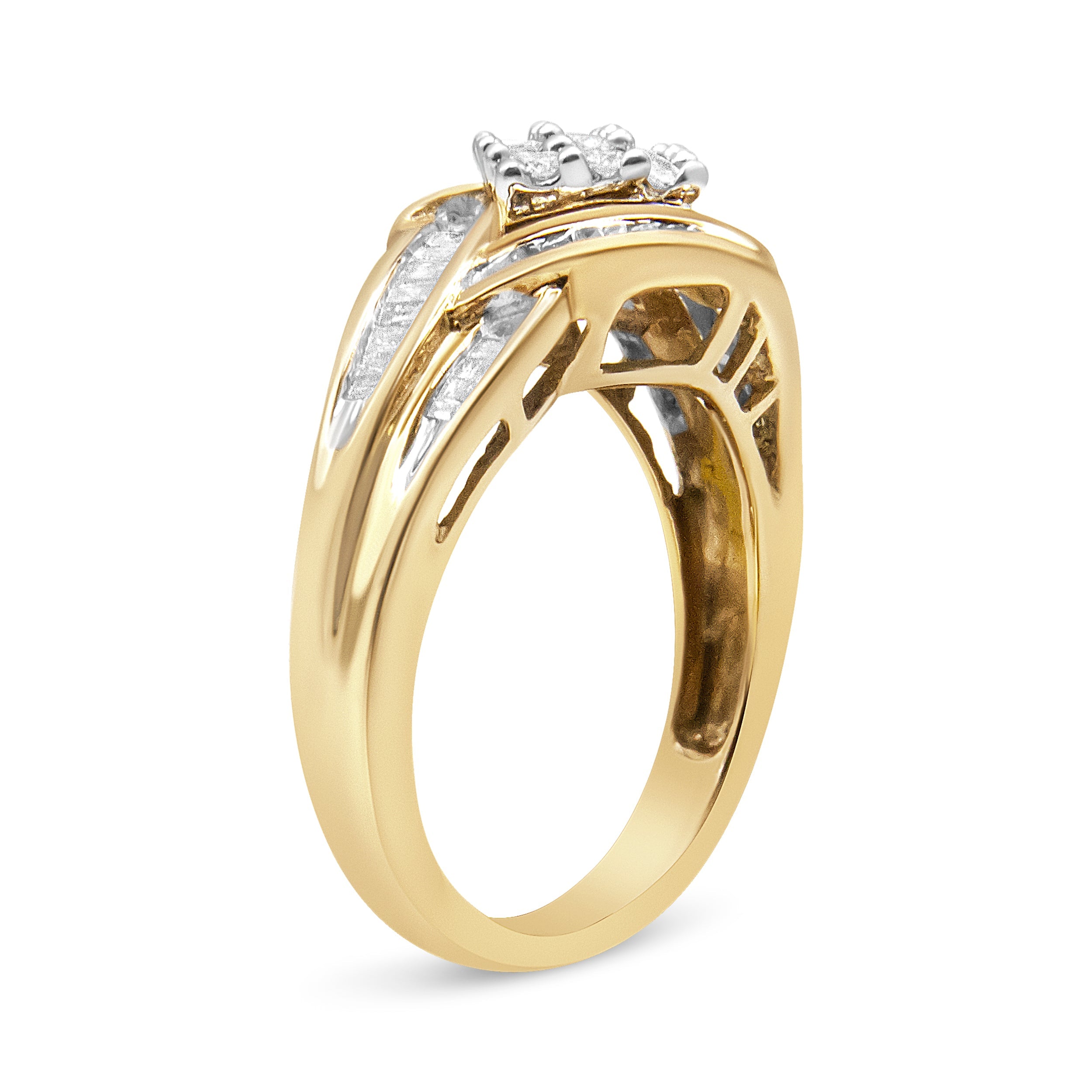 10K Yellow and White Gold 3/4 Cttw Diamond Cluster and Swirl Ring H-I Color, I1-I2 Clarity on sale at MyriadMart