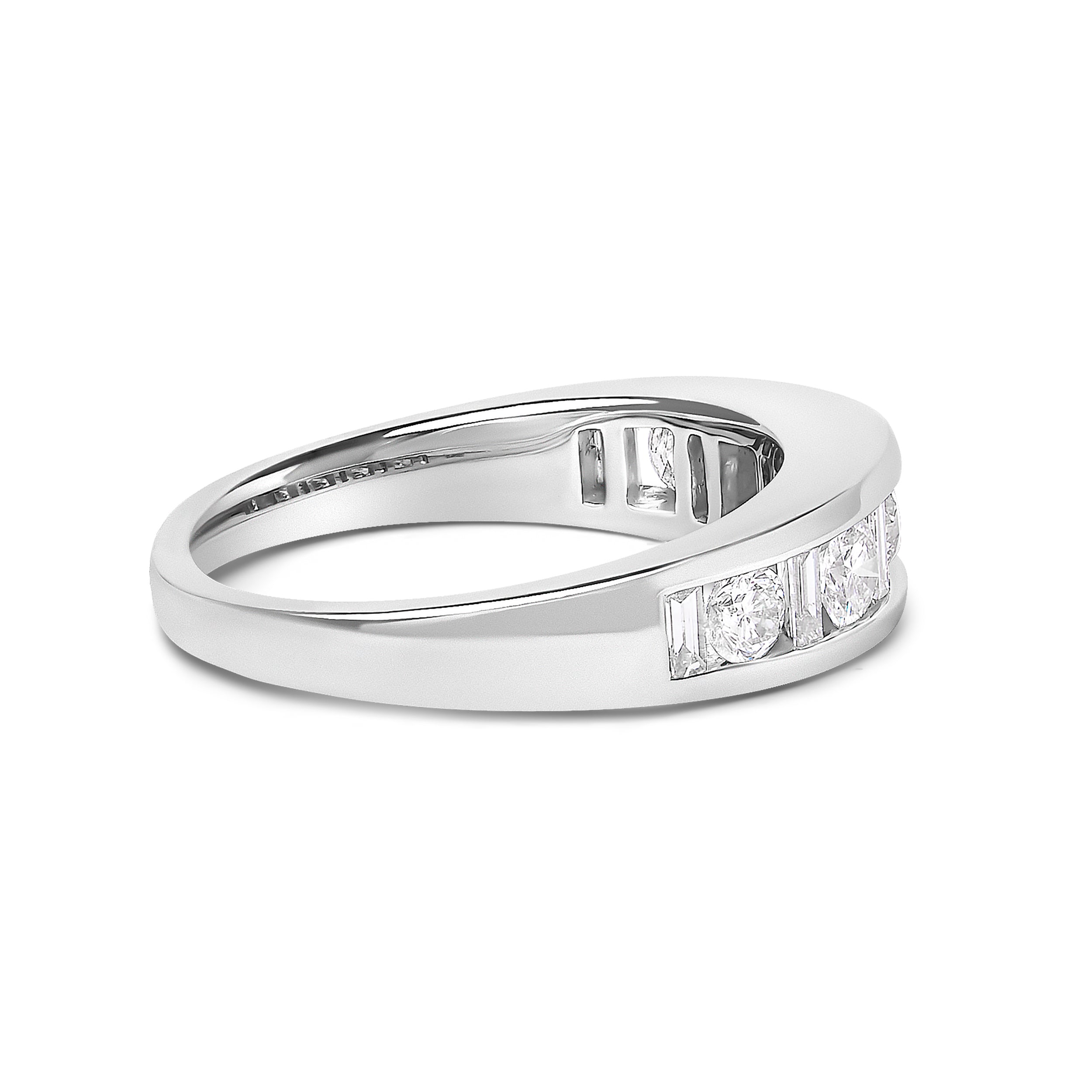 14K White Gold Alternating 1.0 Cttw Round and Baguette Diamond Channel Band Ring on sale at MyriadMart