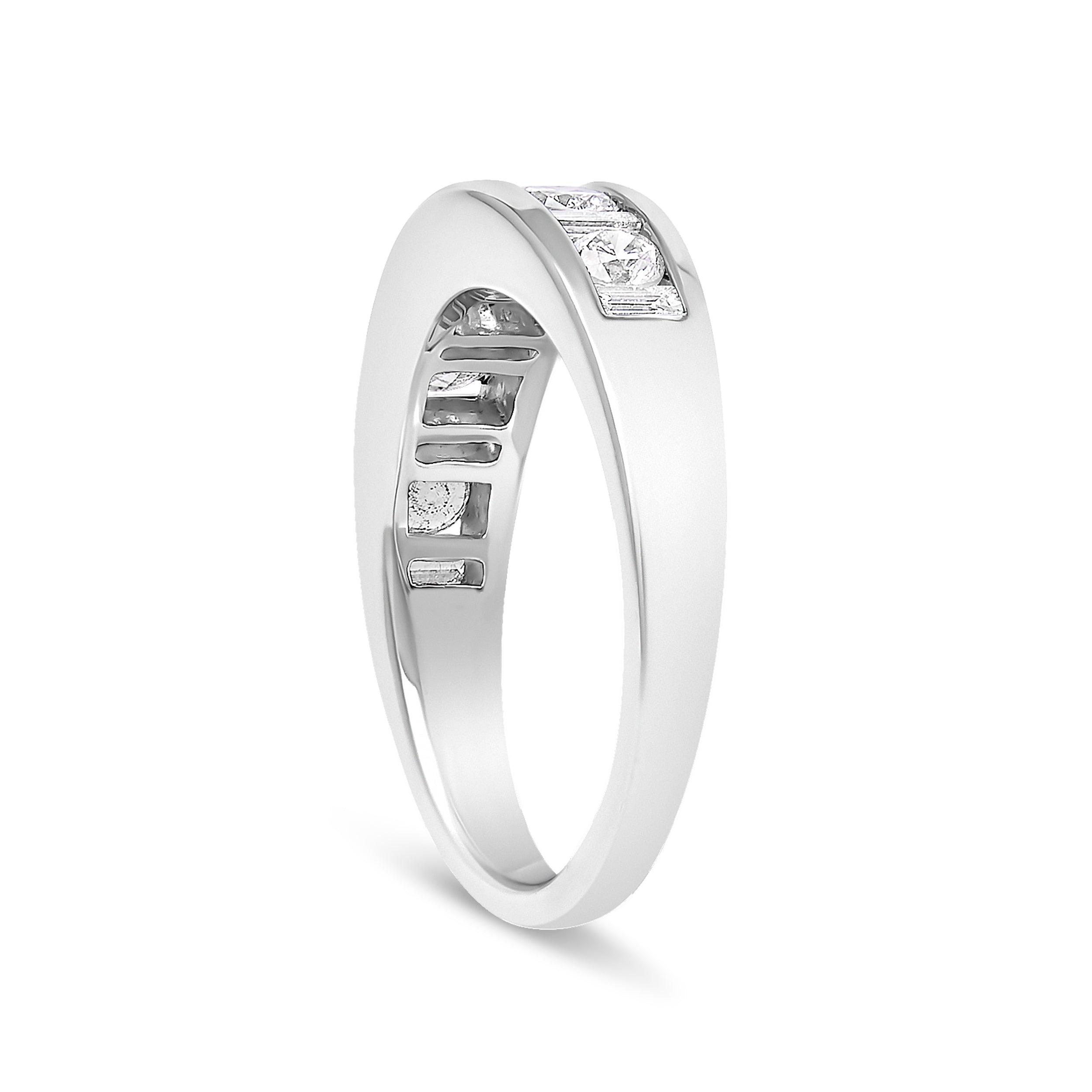 14K White Gold Alternating 1.0 Cttw Round and Baguette Diamond Channel Band Ring on sale at MyriadMart