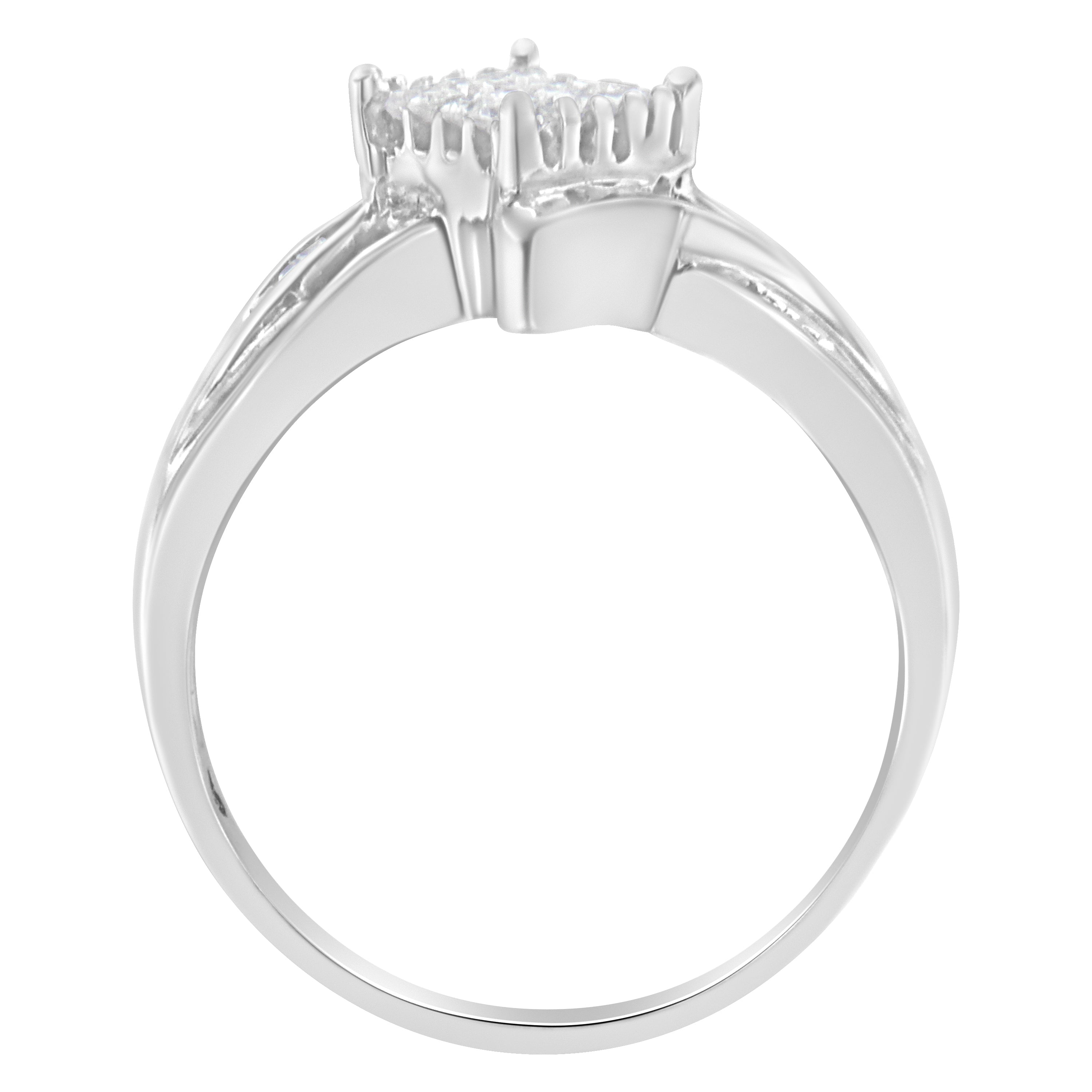 10K White Gold 1/3 Cttw Princess and Baguette Cut Diamond Bypass Style Cocktail Ring I-J Color, I1-I2 Clarity - Size 4 on sale at MyriadMart