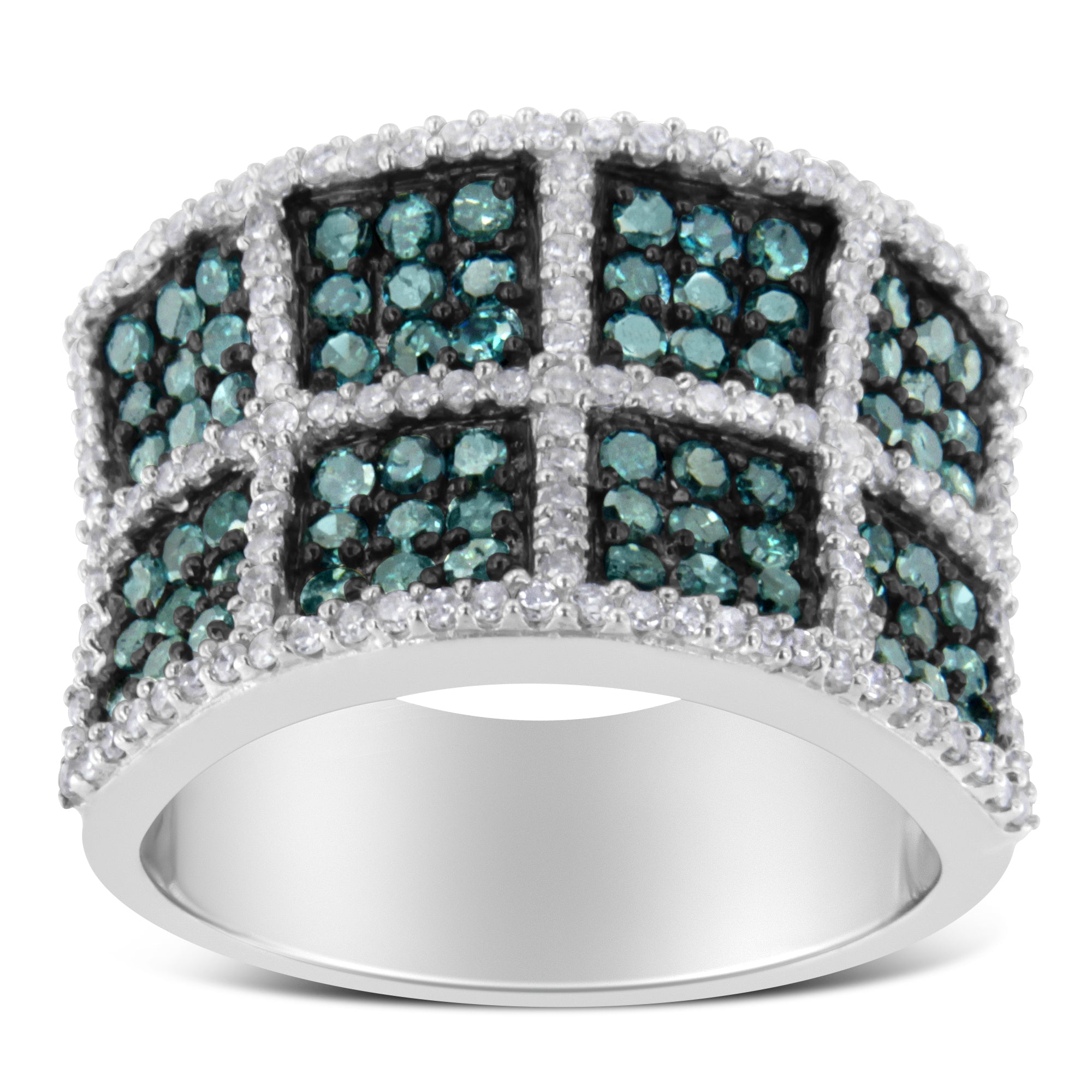 14K White Gold White and Treated Blue Diamond Cocktail Ring 1 1/2 Cttw, H-I Color, I1-I2 Clarity - Size 6 on sale at MyriadMart