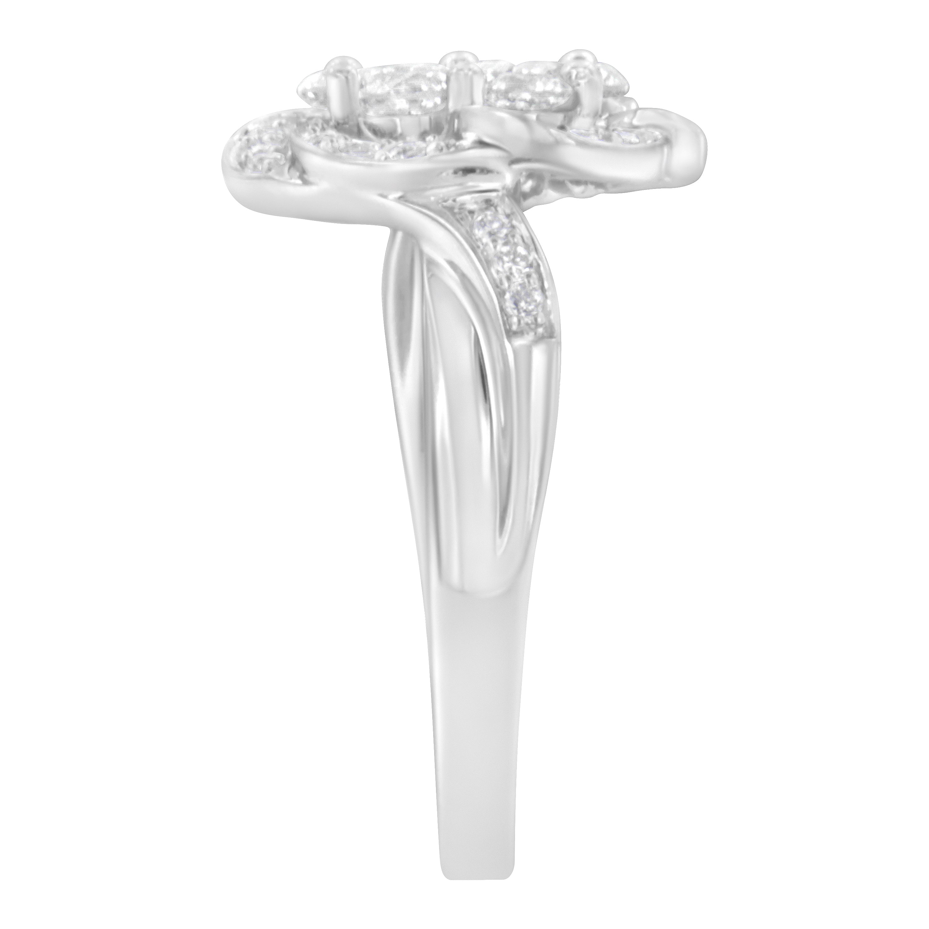 14K White Gold Floral Cluster Diamond Ring 1.0 Cttw, H-I Color, SI2-I1 Clarity - Size 6 on sale at MyriadMart