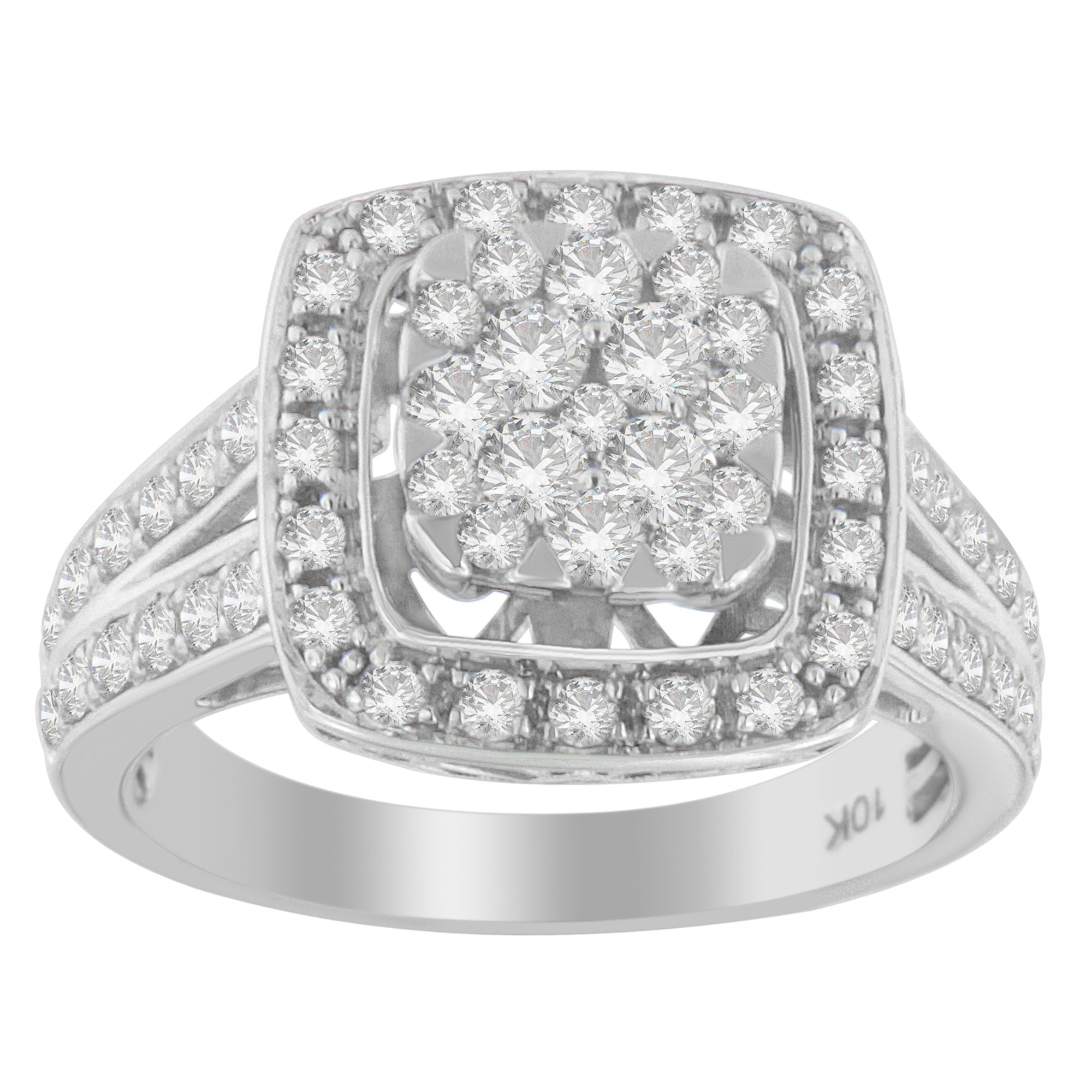 10K White Gold Diamond Cluster Ring 1 Cttw, H-I Color, SI2-I1 Clarity - Size 6-1/2 on sale at MyriadMart