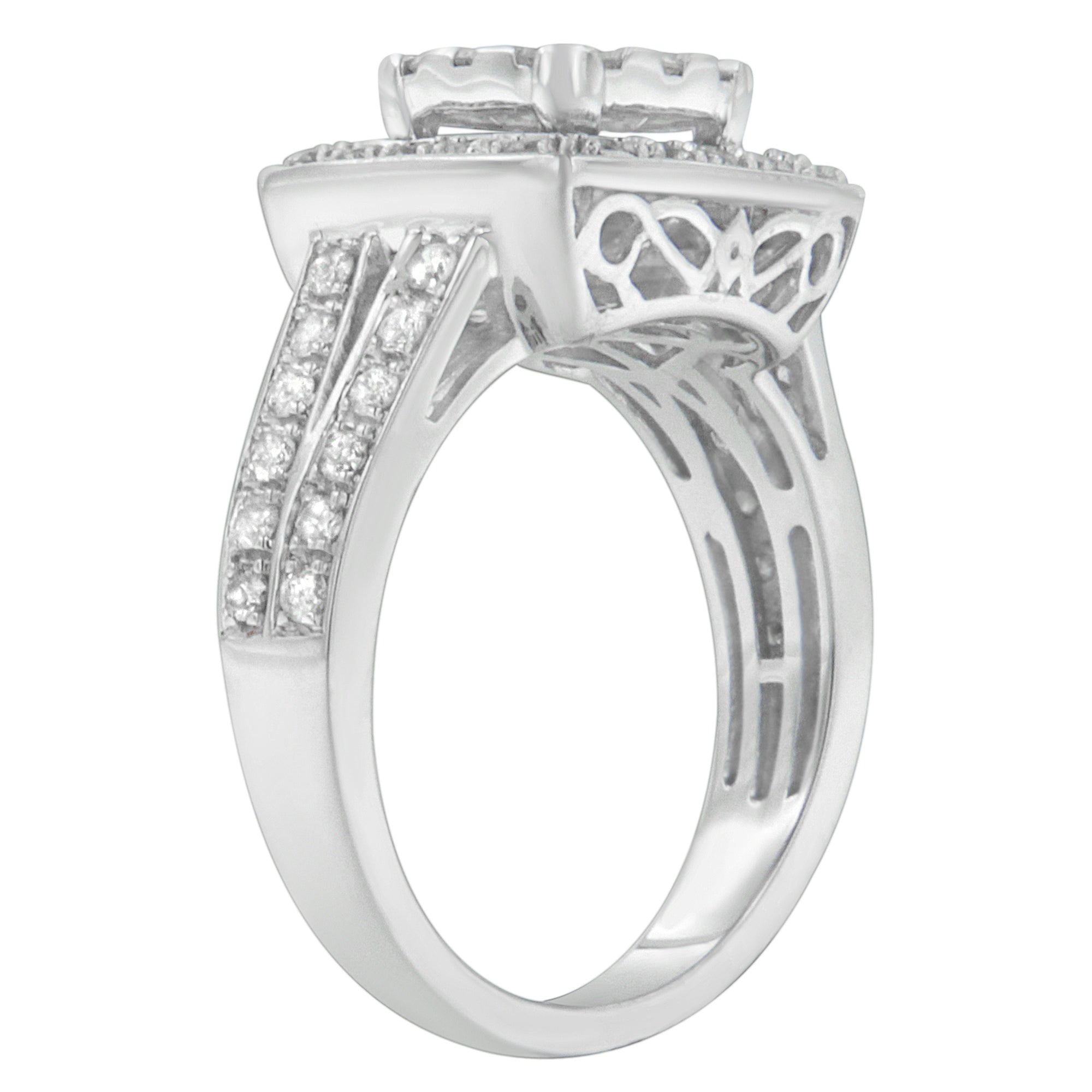 10K White Gold Diamond Cluster Ring 1 Cttw, H-I Color, SI2-I1 Clarity - Size 6-1/2 on sale at MyriadMart