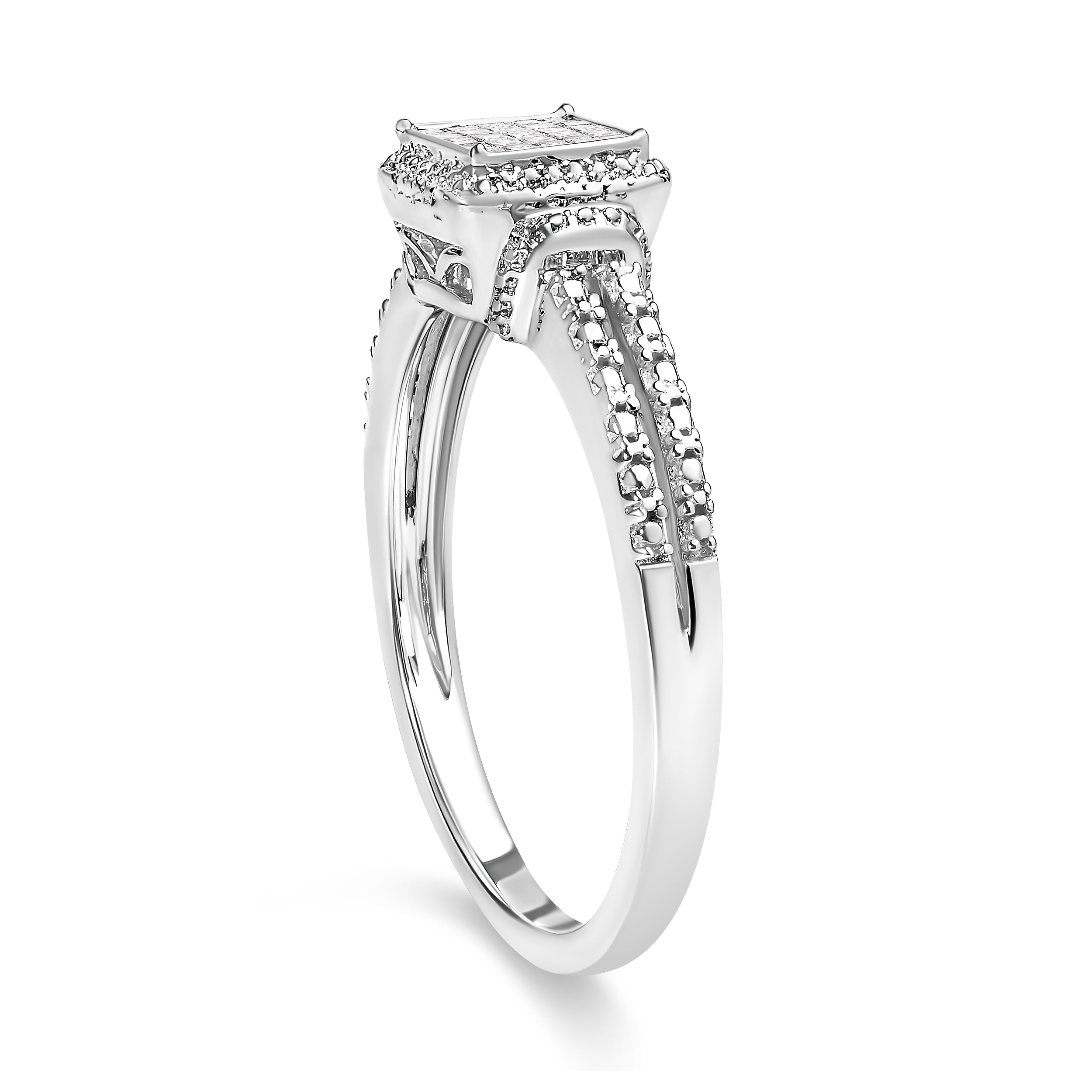.925 Sterling Silver 1/4 Cttw Princess-cut Diamond Composite Ring with Beaded Halo H-I Color, SI1-SI2 Clarity - Size 7 on sale at MyriadMart