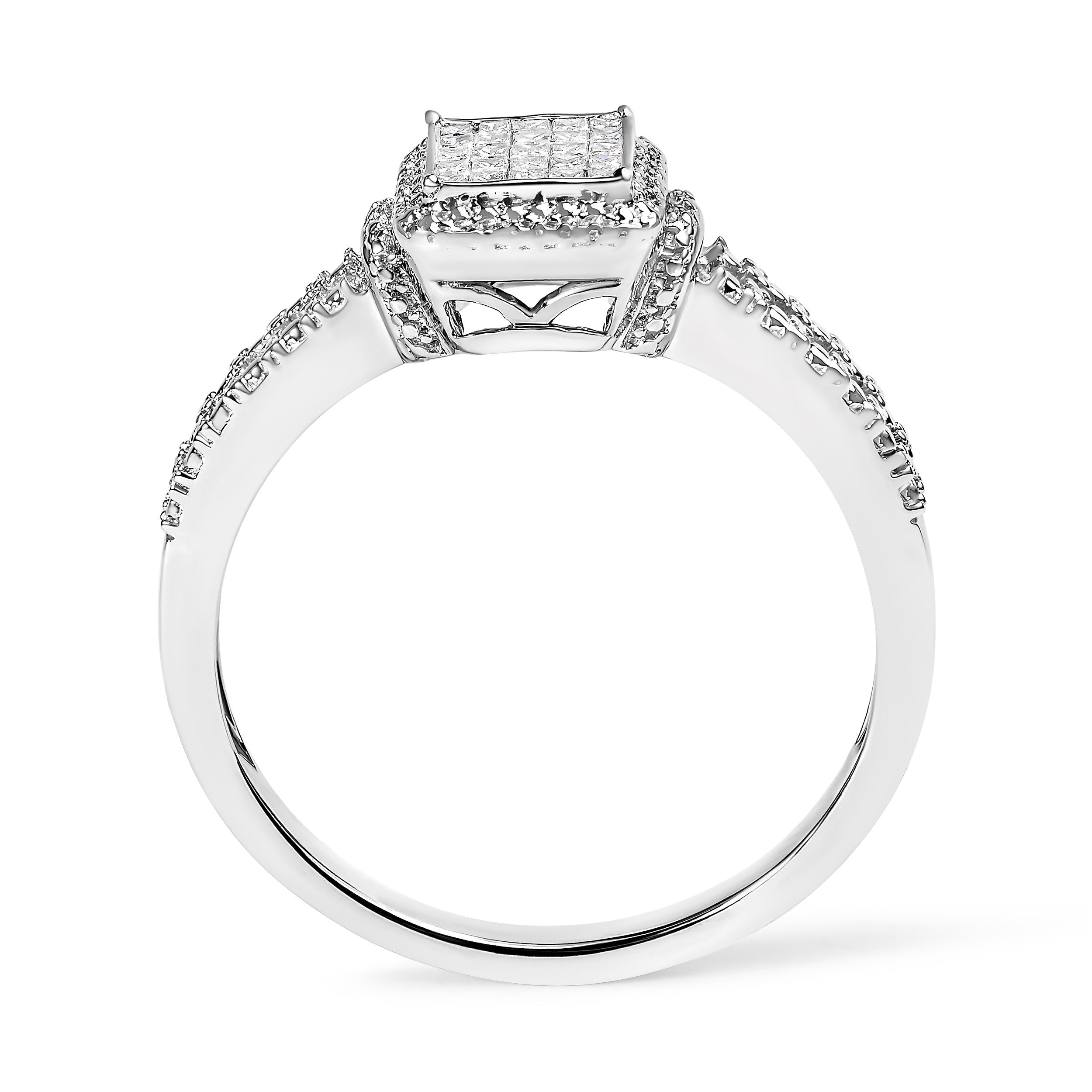 .925 Sterling Silver 1/4 Cttw Princess-cut Diamond Composite Ring with Beaded Halo H-I Color, SI1-SI2 Clarity - Size 7 on sale at MyriadMart