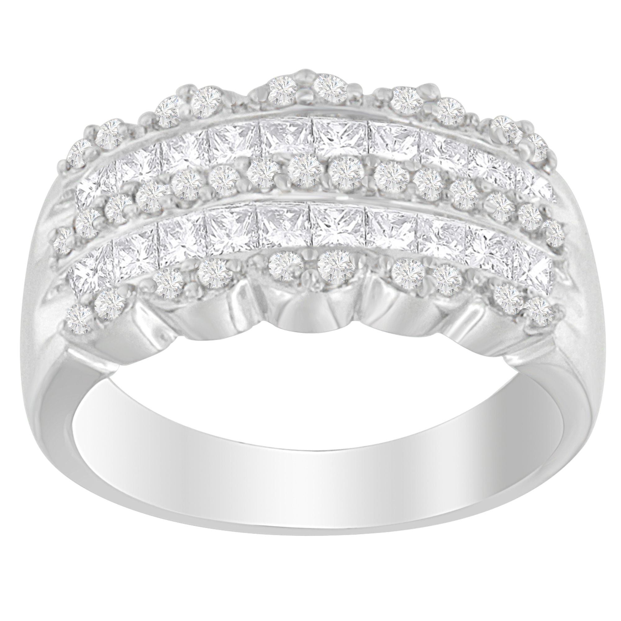 14K White Gold 1 1/7ct. TDW Round and Princess-Cut Diamond Ring H-I, SI2-I1 on sale at MyriadMart