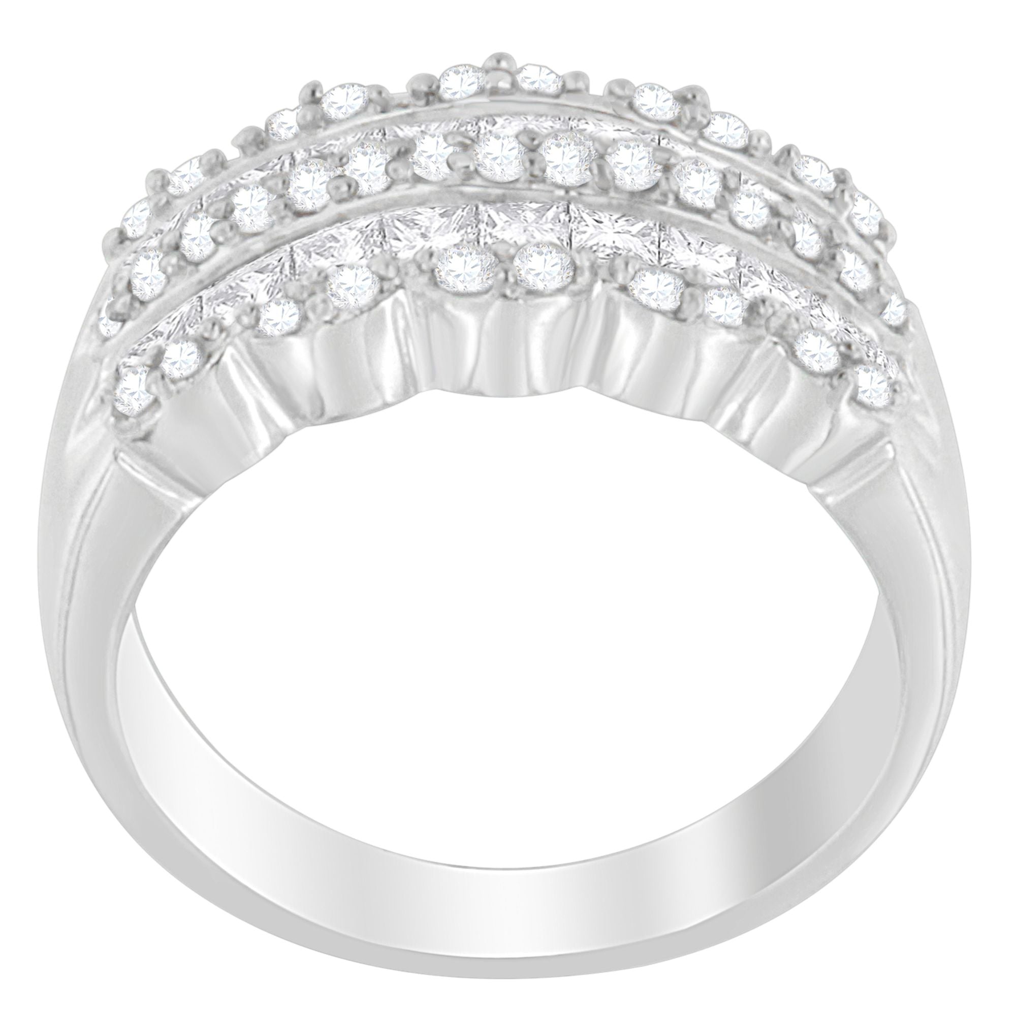 14K White Gold 1 1/7ct. TDW Round and Princess-Cut Diamond Ring H-I, SI2-I1 on sale at MyriadMart