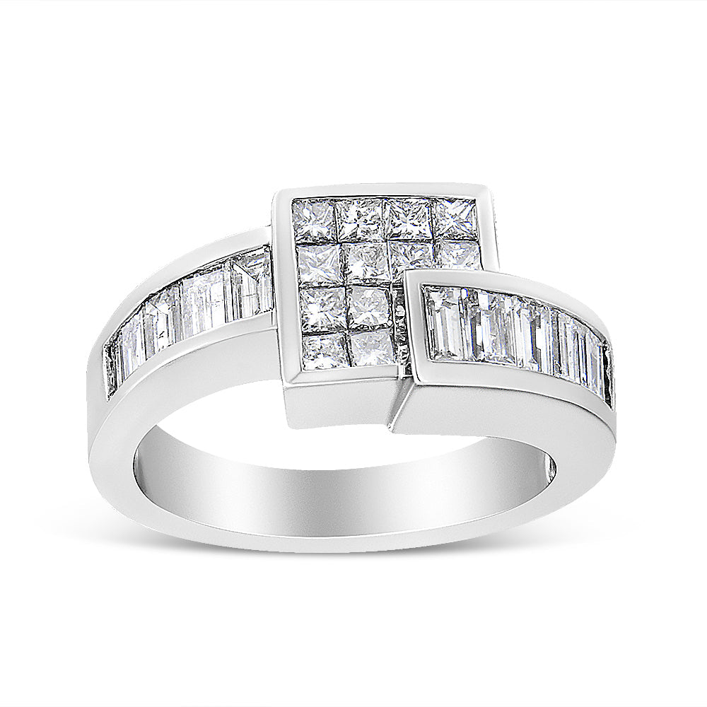 14K White Gold 1 1/2 Cttw Invisible-Set Princess and Channel-Set Baguette Diamond Geometric Bypass Ring Band G-H Color, SI2-I1 Clarity - Ring Size 7 on sale at MyriadMart