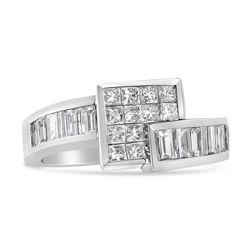 14K White Gold 1 1/2 Cttw Invisible-Set Princess and Channel-Set Baguette Diamond Geometric Bypass Ring Band G-H Color, SI2-I1 Clarity - Ring Size 7 on sale at MyriadMart
