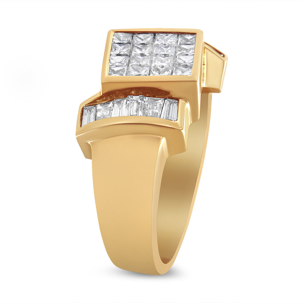 14K Yellow Gold 1 5/8 Cttw Invisible-Set Princess and Baguette Diamond Cocktail Band Ring on sale at MyriadMart