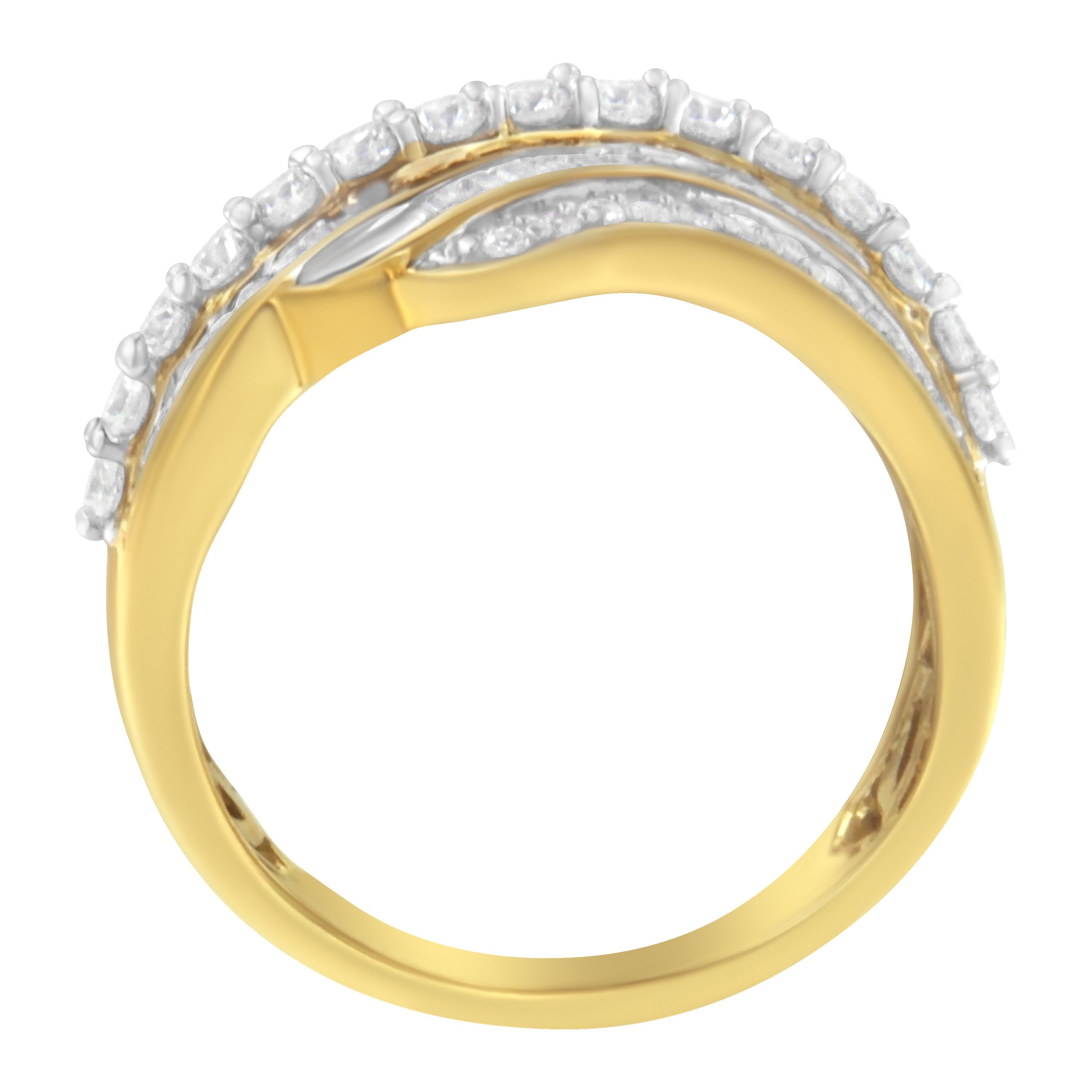 10K Yellow Gold 1.0 Cttw Baguette and Round Diamond Multi-Row Wave Bypass Ring I-J Color, I1-I2 Clarity - Ring Size 7 on sale at MyriadMart