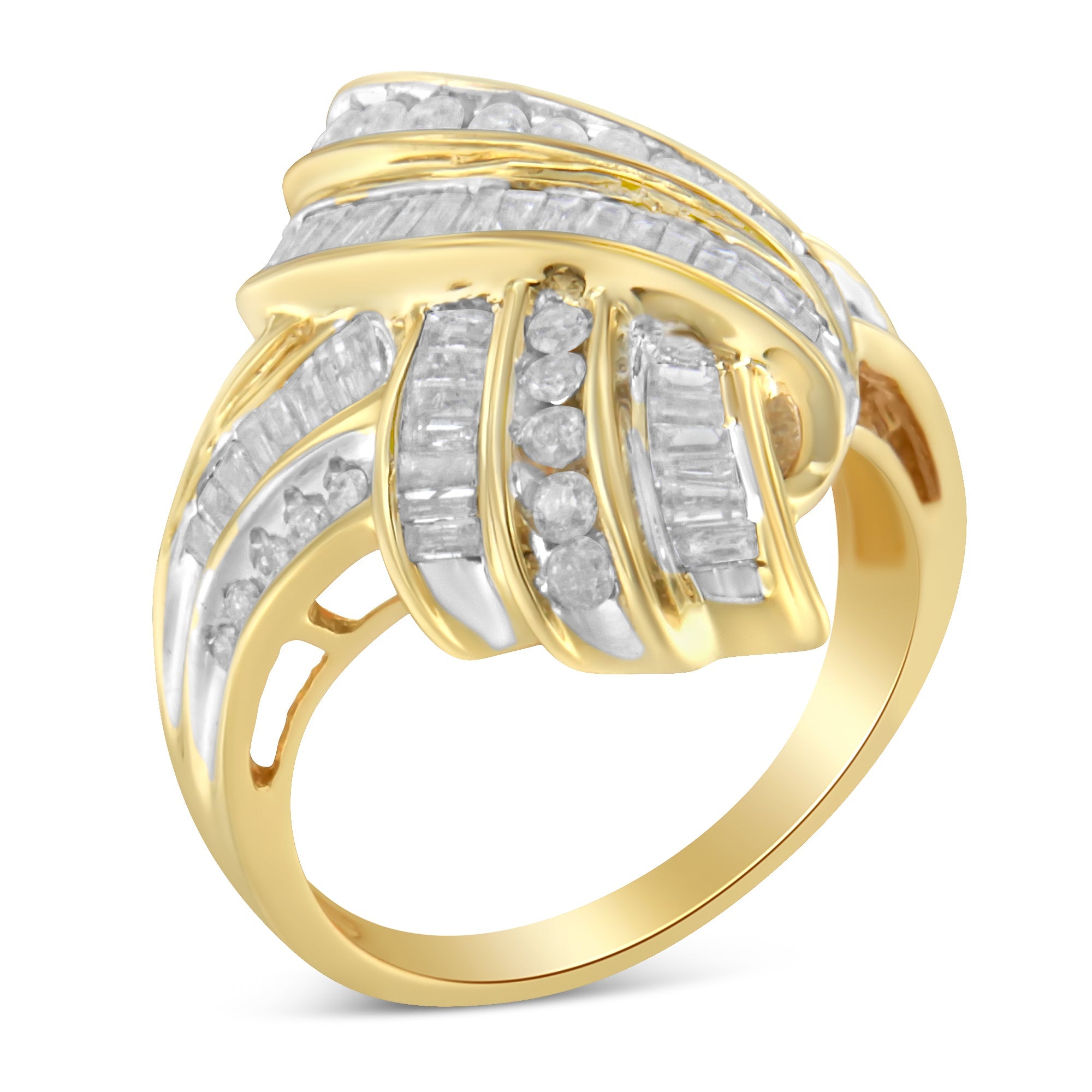 10K Yellow Gold Diamond Bypass Cocktail Ring 1 1/5 Cttw, I-J Color, I2-I3 Clarity - Size 8 on sale at MyriadMart