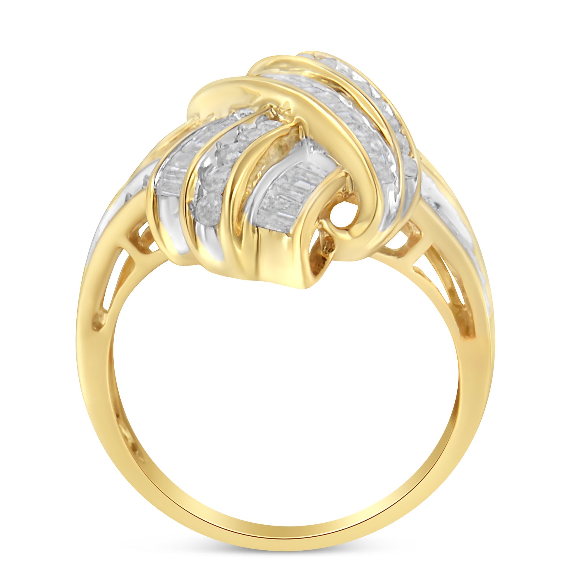 10K Yellow Gold Diamond Bypass Cocktail Ring 1 1/5 Cttw, I-J Color, I2-I3 Clarity - Size 8 on sale at MyriadMart