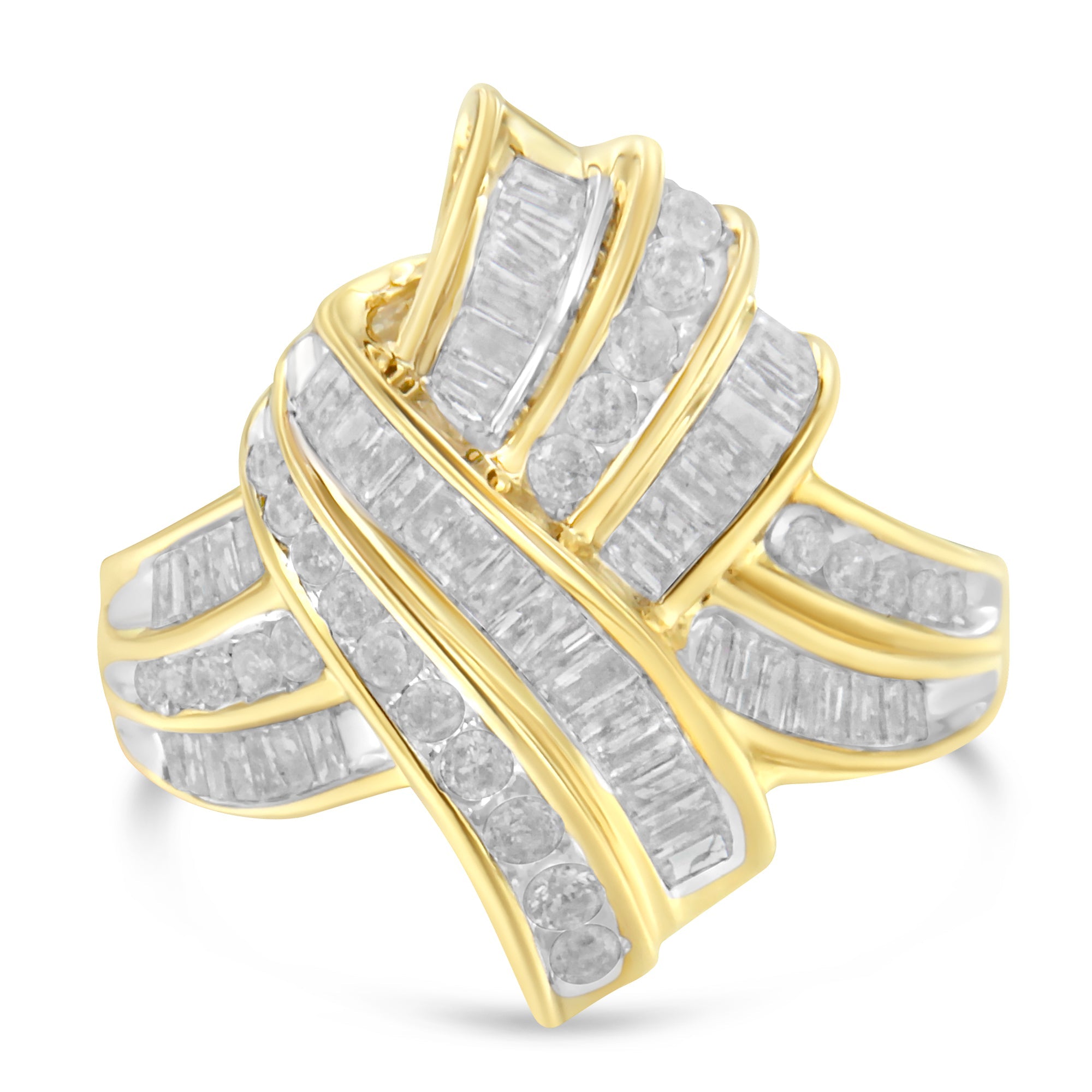 10K Yellow Gold Diamond Bypass Cocktail Ring 1 1/5 Cttw, I-J Color, I2-I3 Clarity - Size 8 on sale at MyriadMart
