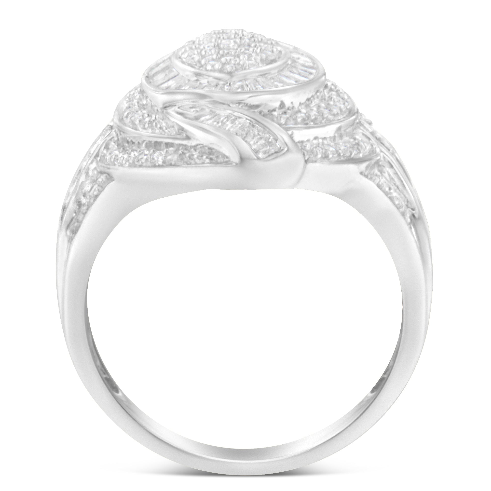 .925 Sterling Silver & 1-1/8 Cttw Diamond Marquise Shaped Cluster Triple Halo Knot Cocktail Fashion Ring I-J Color, I2-I3 Clarity - Size 6 on sale at MyriadMart