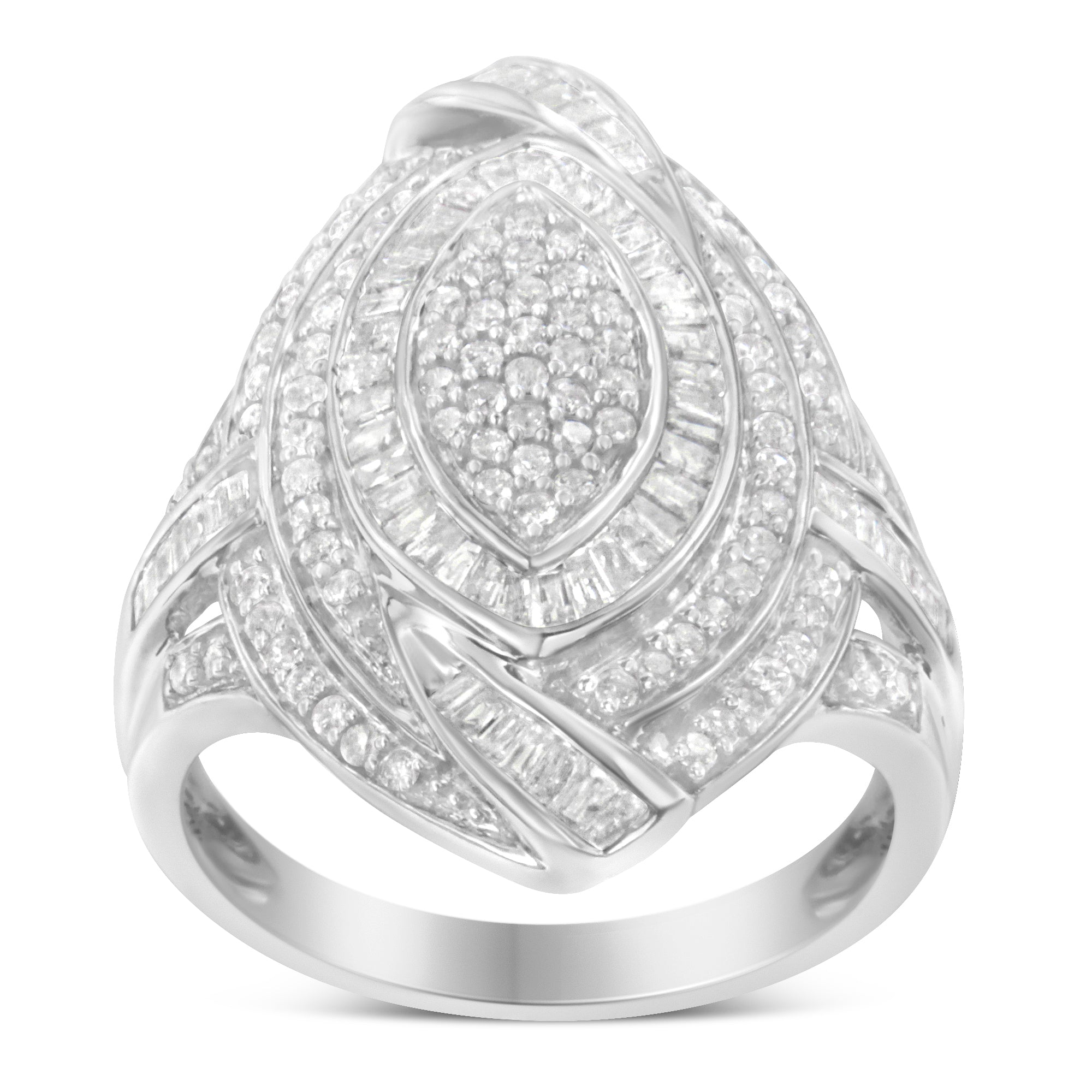 .925 Sterling Silver & 1-1/8 Cttw Diamond Marquise Shaped Cluster Triple Halo Knot Cocktail Fashion Ring I-J Color, I2-I3 Clarity - Size 6 on sale at MyriadMart