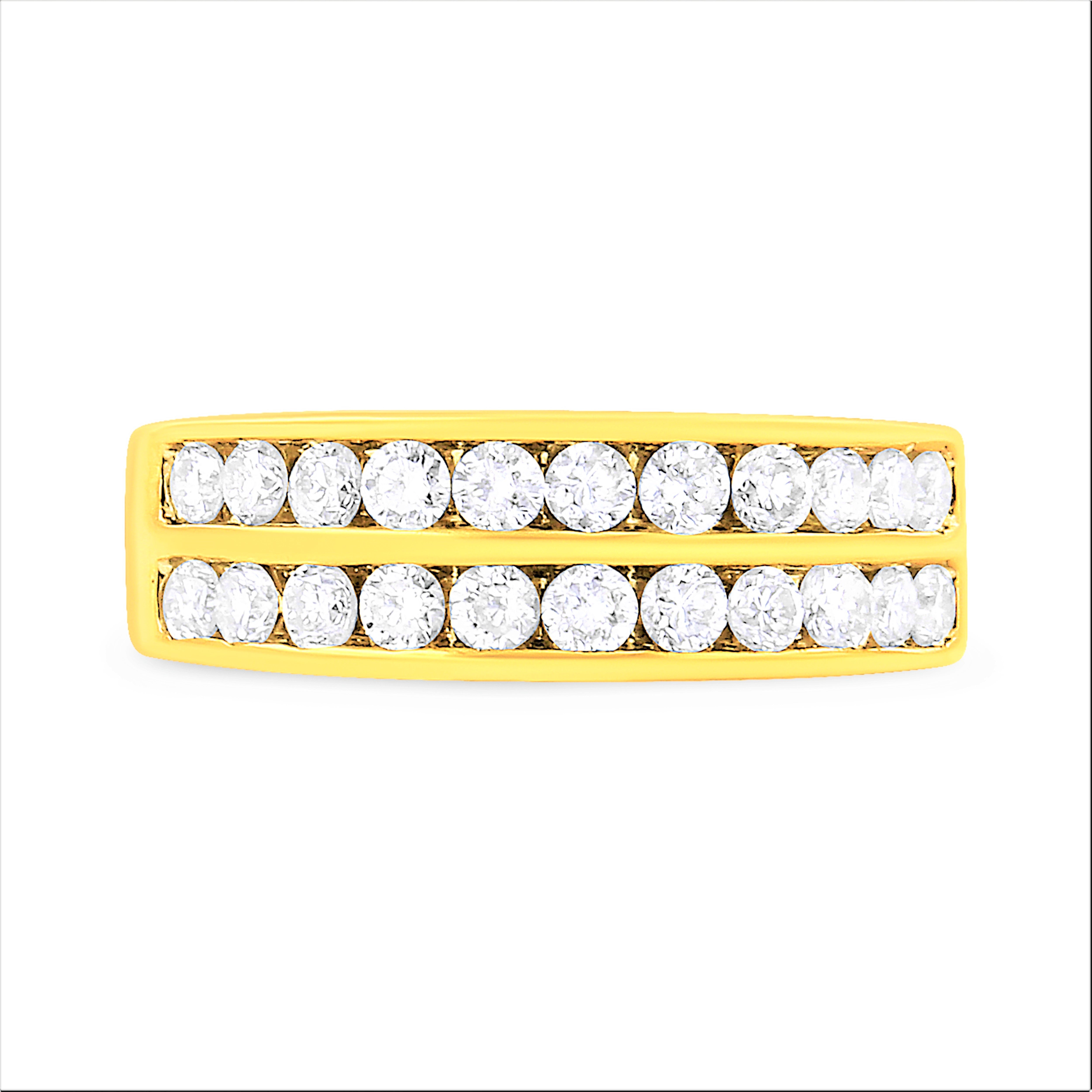 10K Yellow Gold Two-Row Diamond Band Ring 1 Cttw, J-K Color, I1-I2 Clarity - Size 6 on sale at MyriadMart