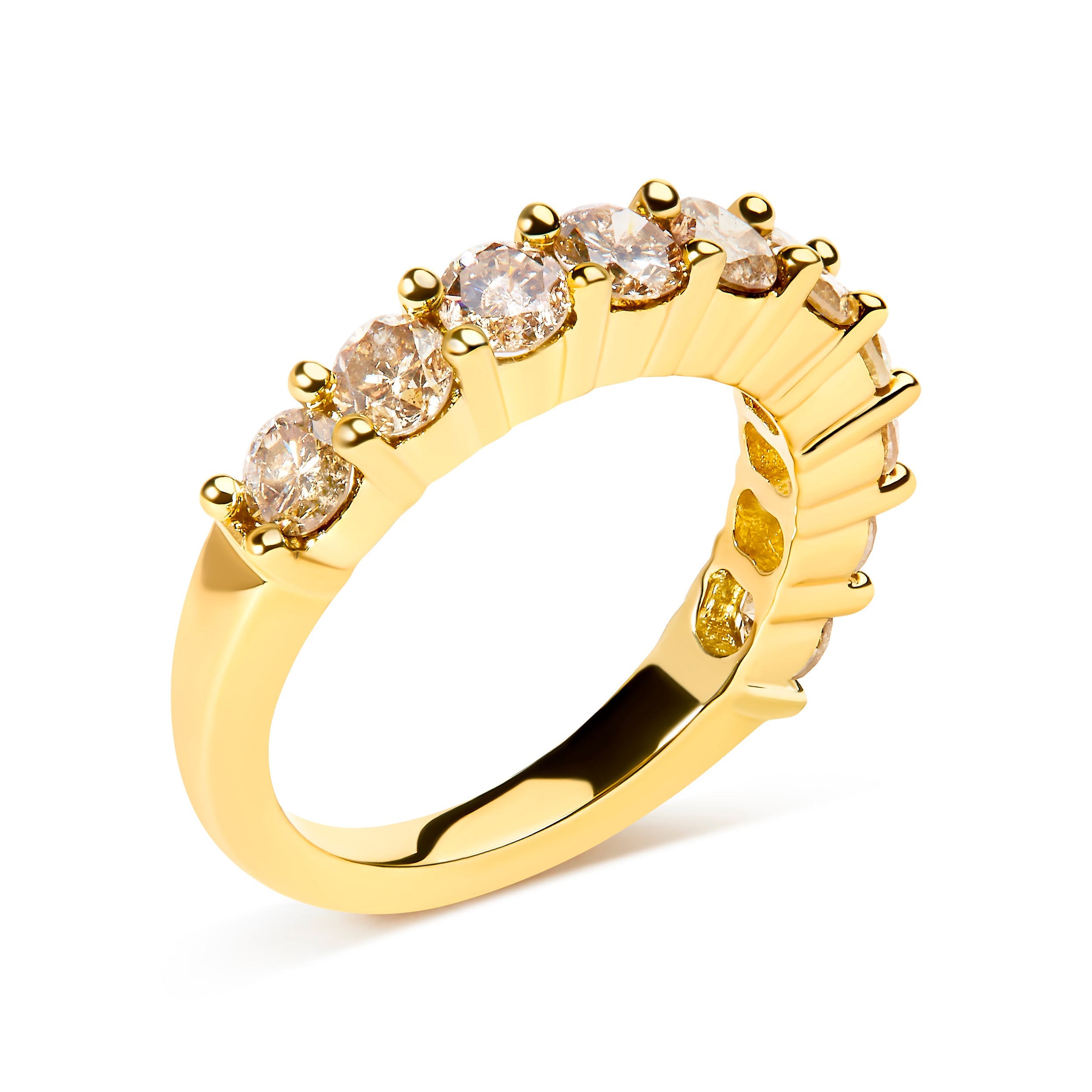 14K Yellow Gold Plated .925 Sterling Silver 2.0 Cttw Round Brilliant Cut Diamond 10 Stone Anniversary Band Ring J-K Color, I1-I2 Clarity - Size 6 on sale at MyriadMart