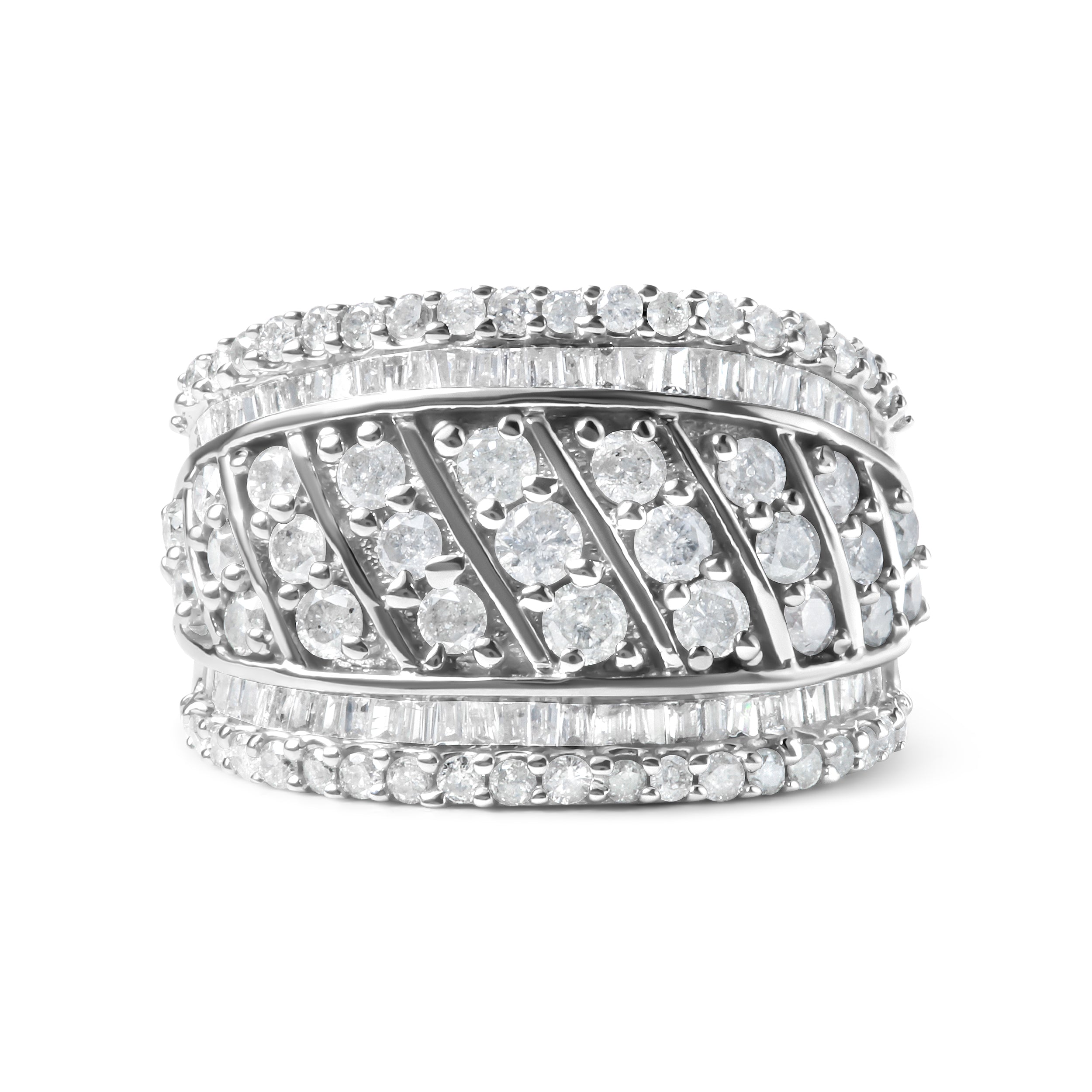 .925 Sterling Silver 2.00 Cttw Diamond Fashion Multi Row Cocktail Ring H-I Color, I2-I3 Clarity - Ring Size 7 on sale at MyriadMart