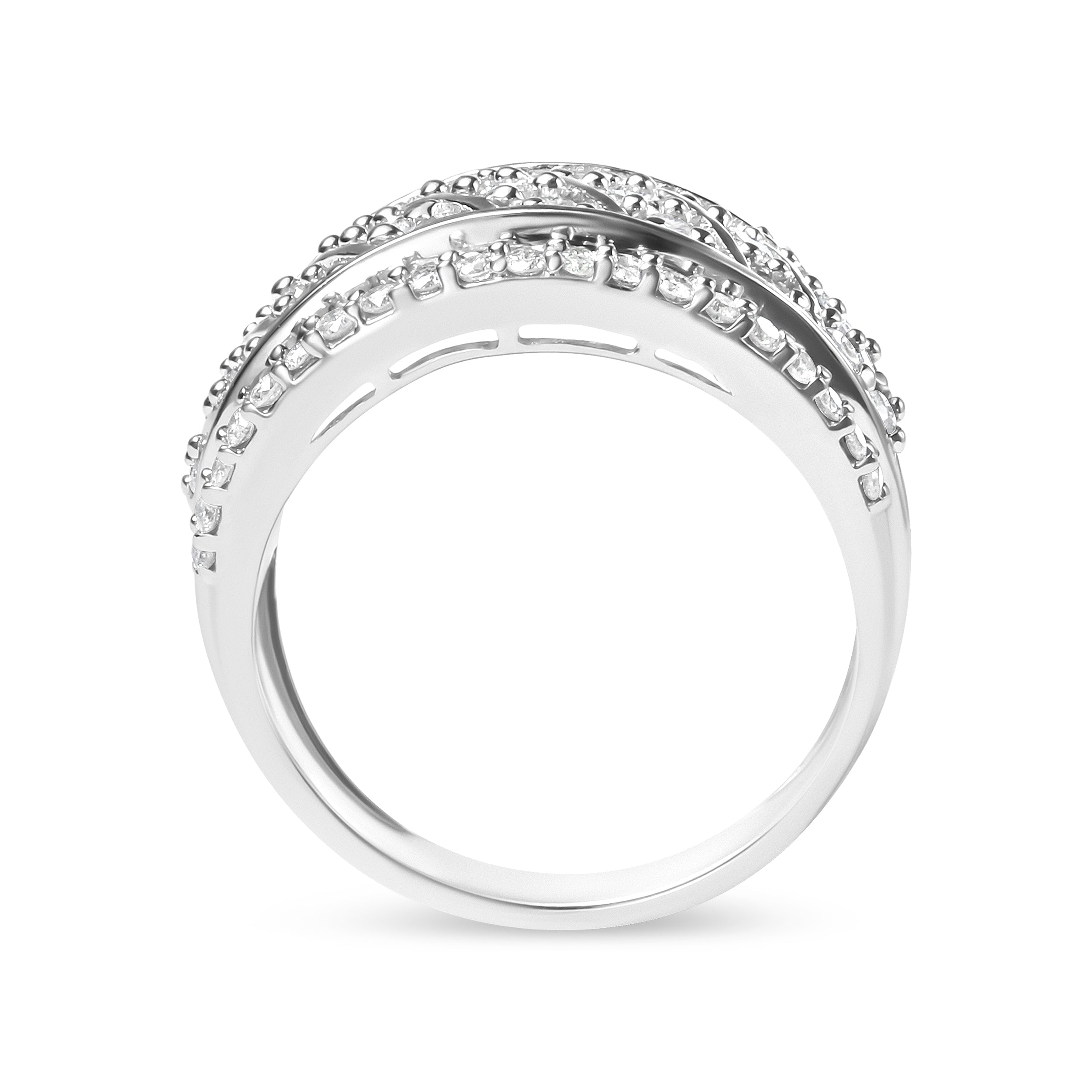.925 Sterling Silver 2.00 Cttw Diamond Fashion Multi Row Cocktail Ring H-I Color, I2-I3 Clarity - Ring Size 7 on sale at MyriadMart