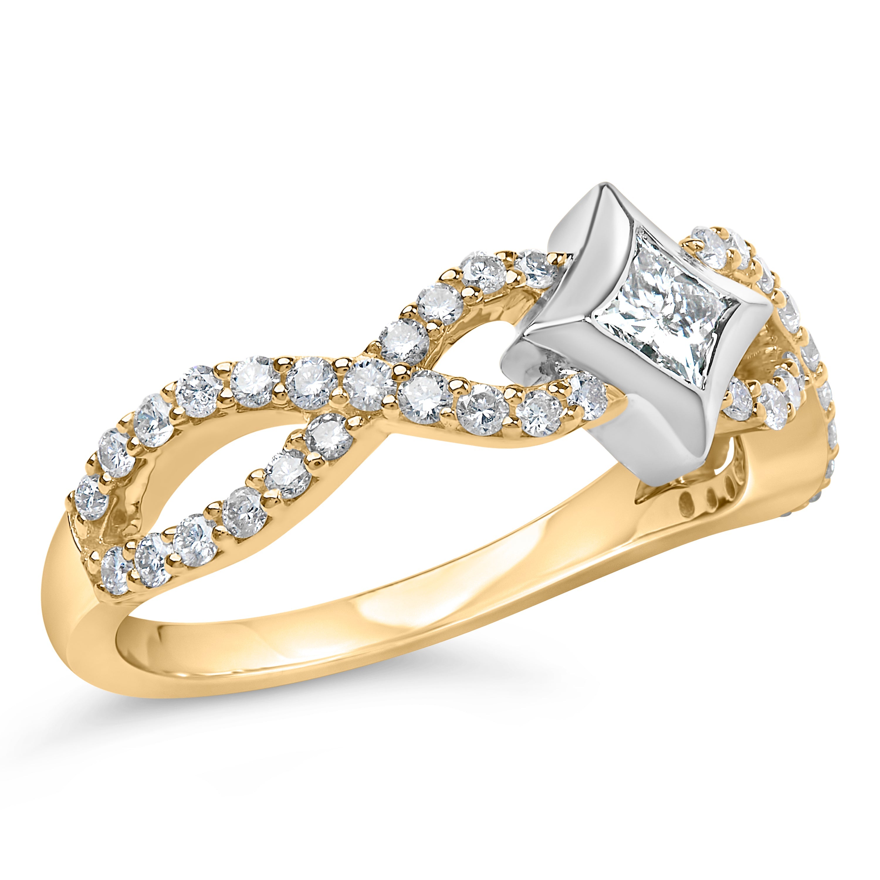 10K Two Tone Color 5/8 Cttw Diamond Kite and Twist Shank Ring H-I Color,SI2-I1 Clarity on sale at MyriadMart
