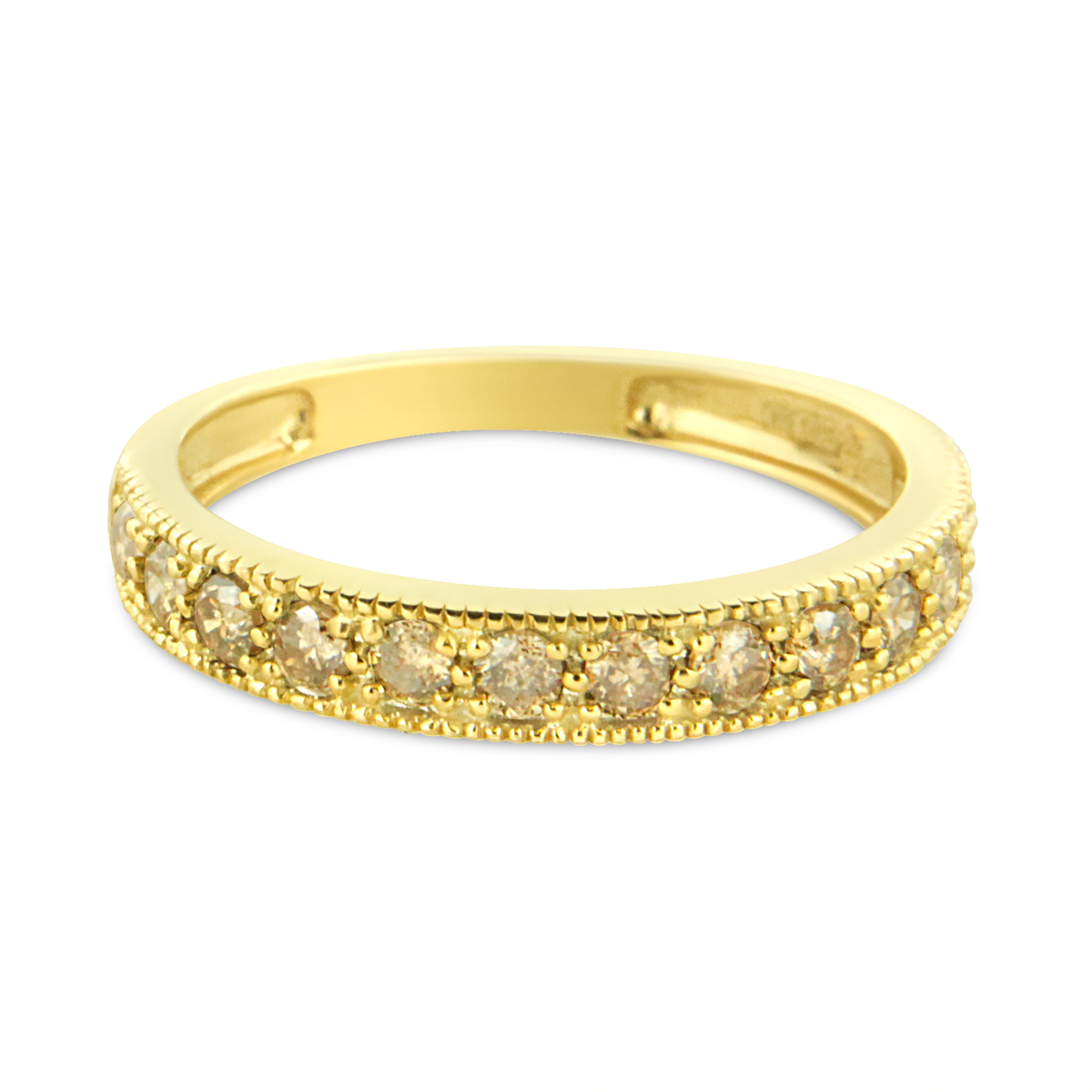 IGI Certified 1/2 Cttw Diamond 10K Yellow Gold Prong Set Beaded Milgrain Band Style Ring J-K Color, I2-I3 Clarity - Size 7 on sale at MyriadMart