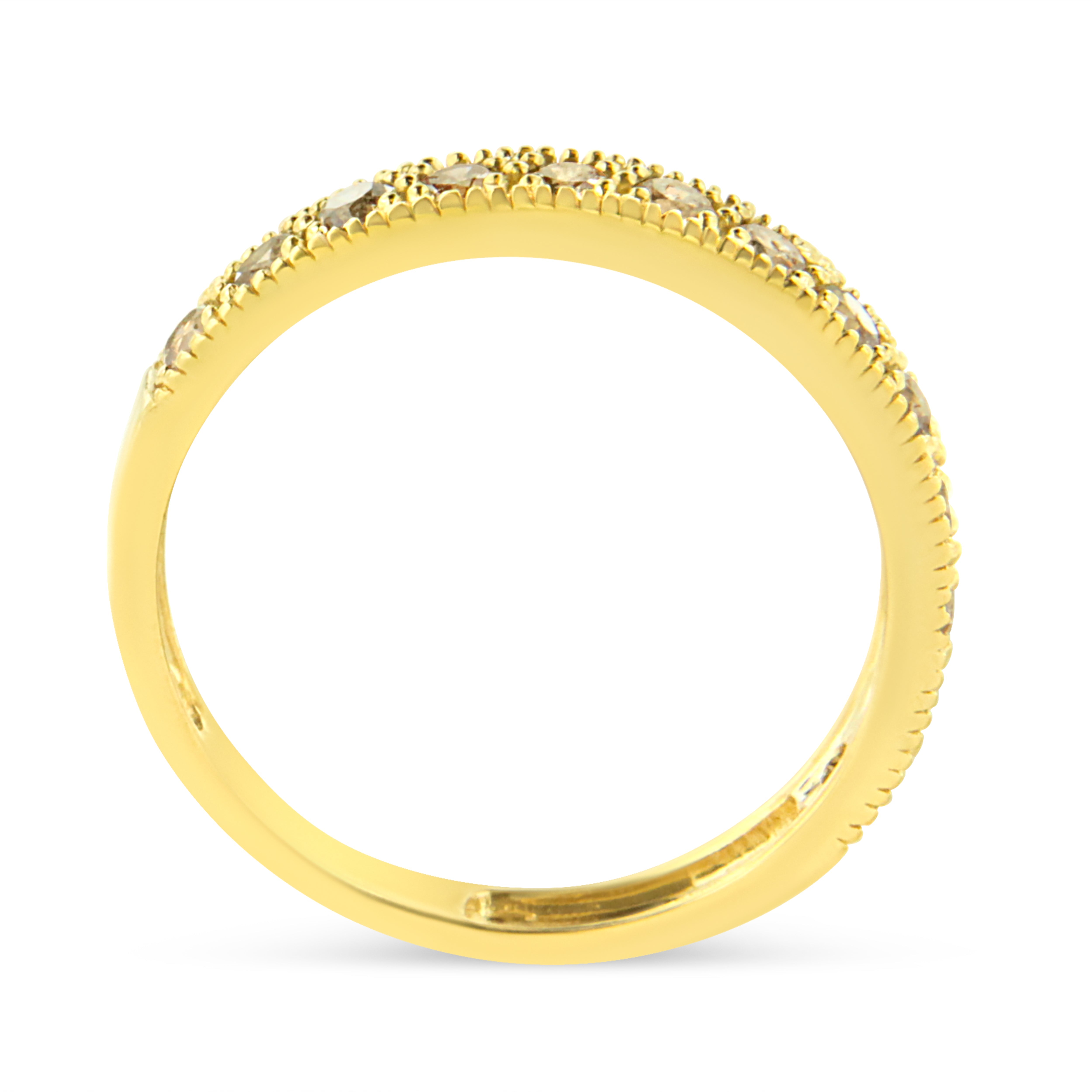 IGI Certified 1/2 Cttw Diamond 10K Yellow Gold Prong Set Beaded Milgrain Band Style Ring J-K Color, I2-I3 Clarity - Size 7 on sale at MyriadMart